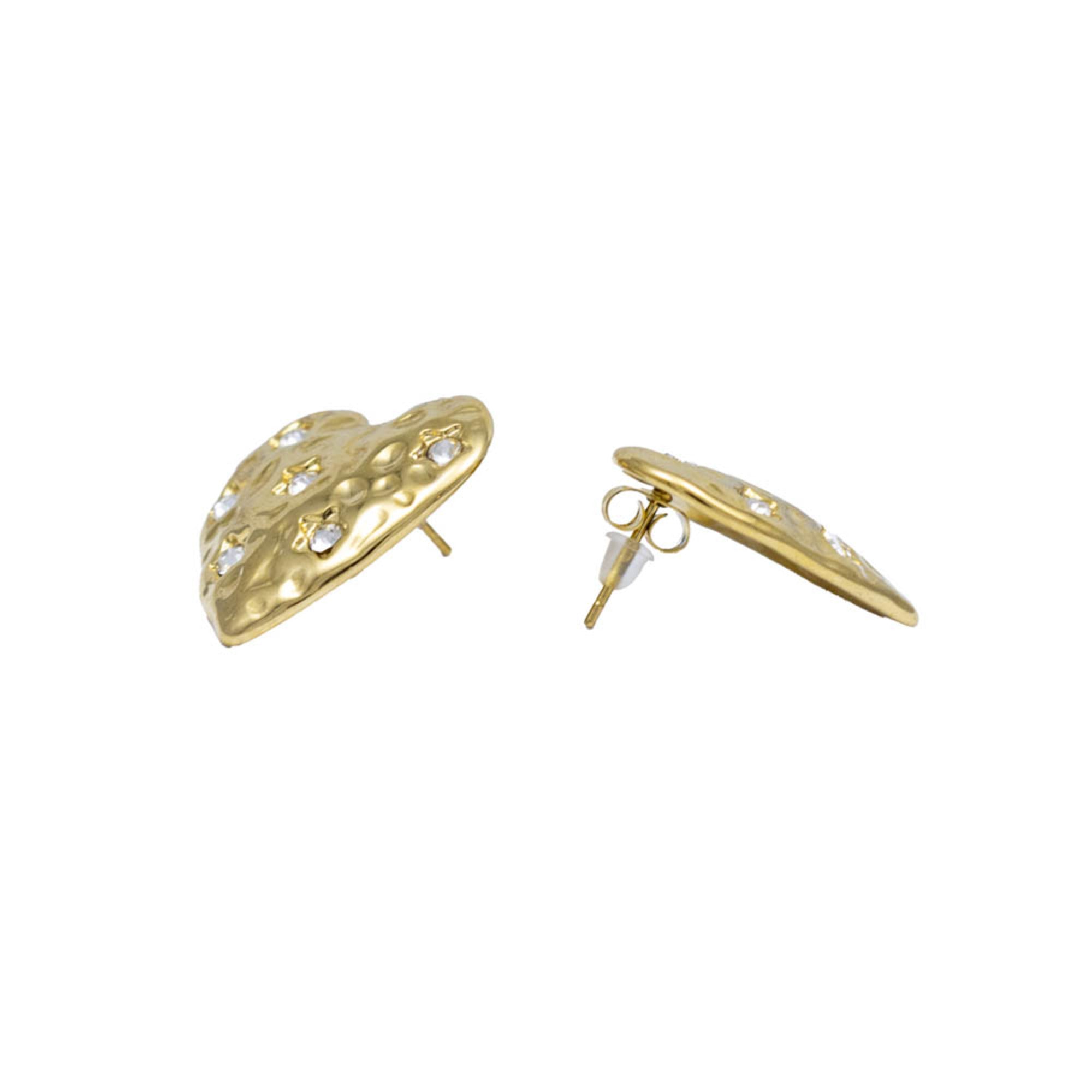 Arete de Corazon Martillado Estrellas Cristal 25MM