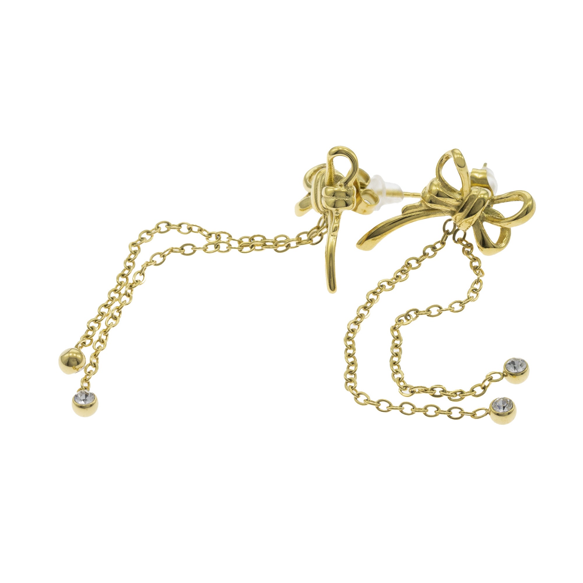 Arete Largo de Moño Lazo con Cadena Colgante 65CM DORADO