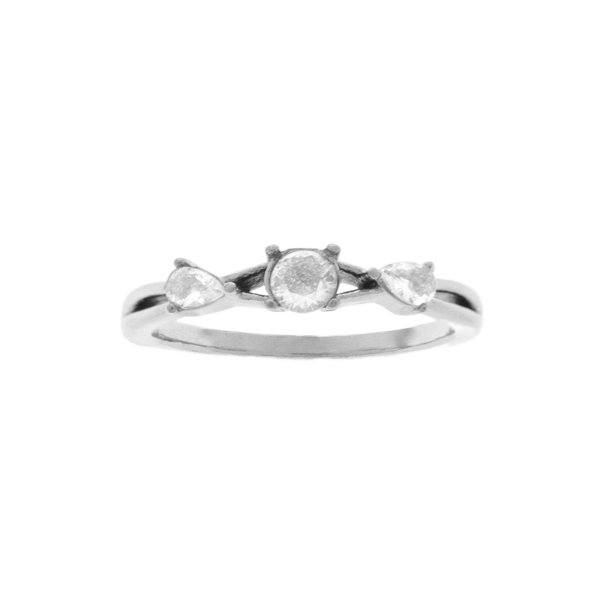 Anillo Solitario Cristal Gota 6MM PLATEADO / 8