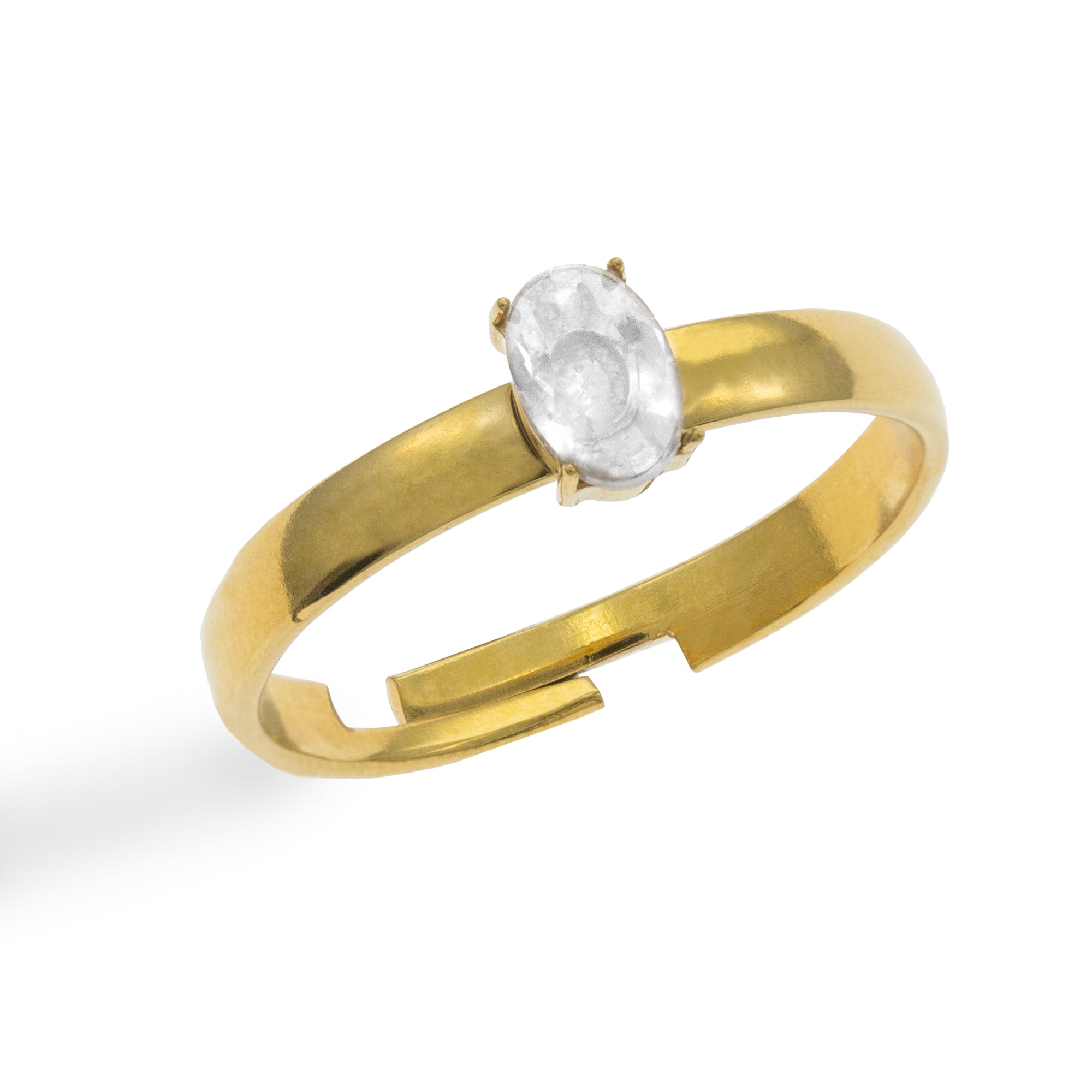 Anillo solitario ajustable con cristal oval DORADO