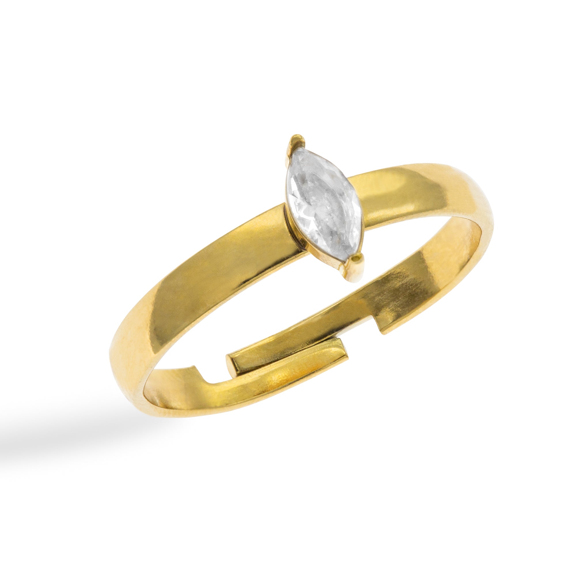 Anillo solitario ajustable con cristal marquise DORADO