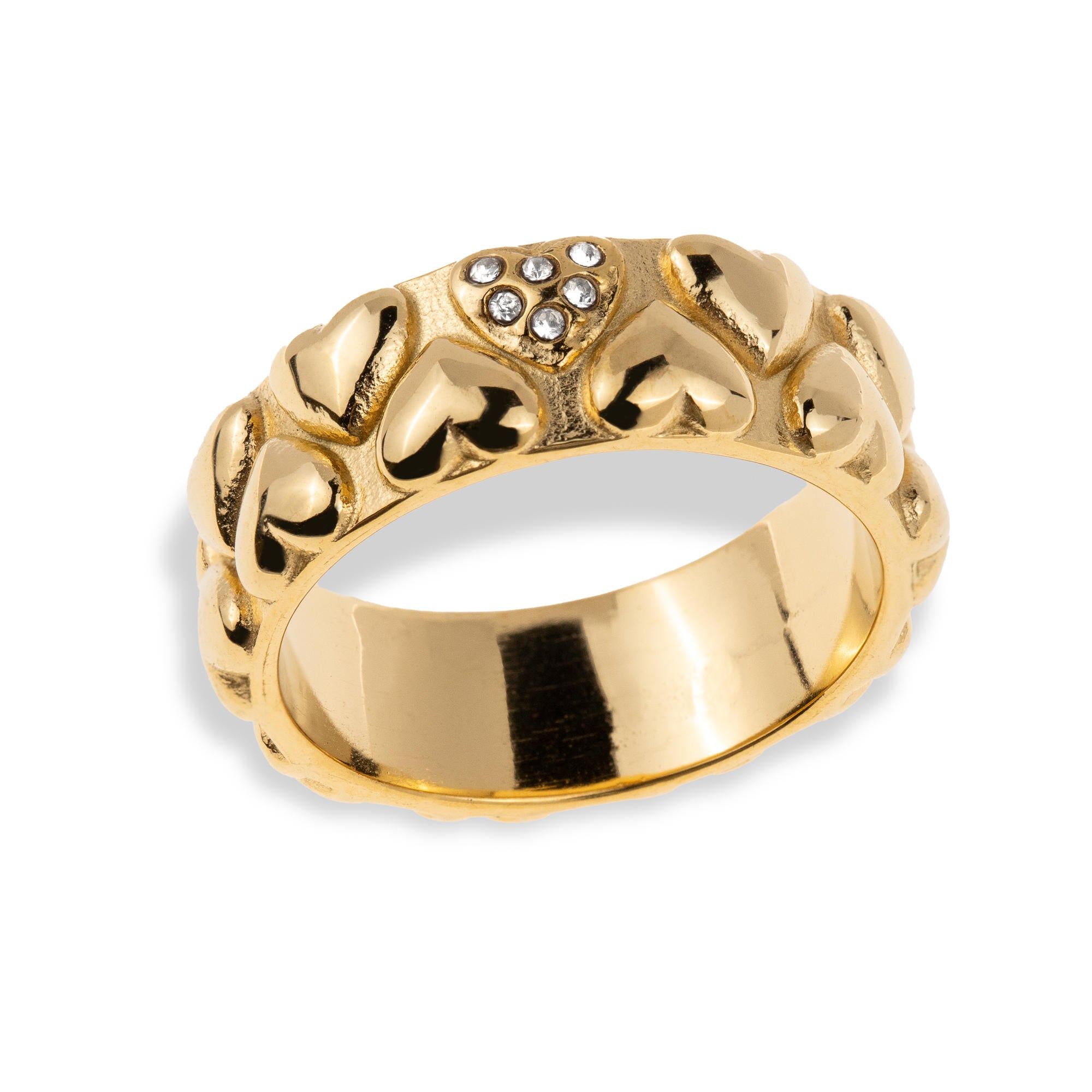 Anillo con textura de corazones y cristales 7mm