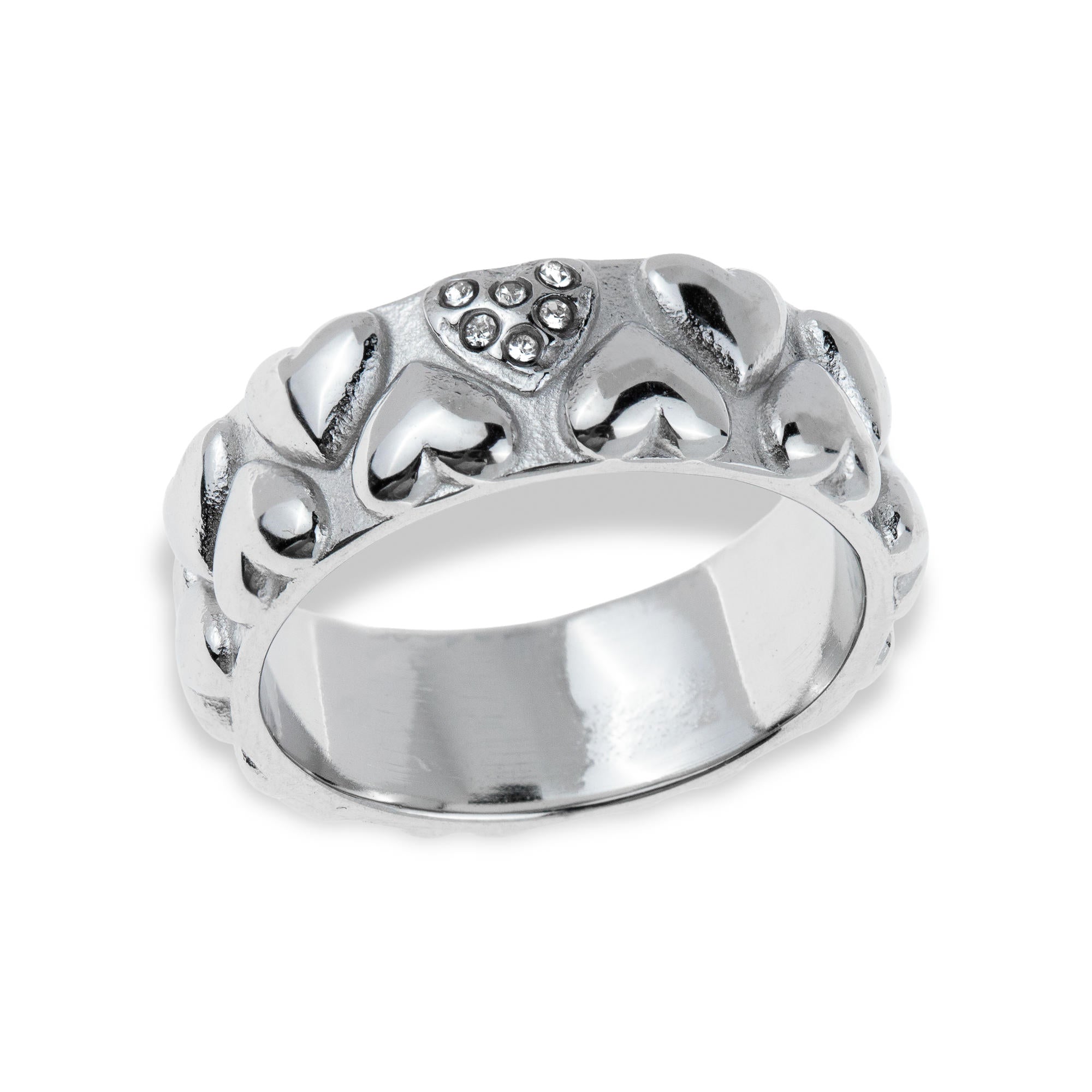 Anillo con textura de corazones y cristales 7mm