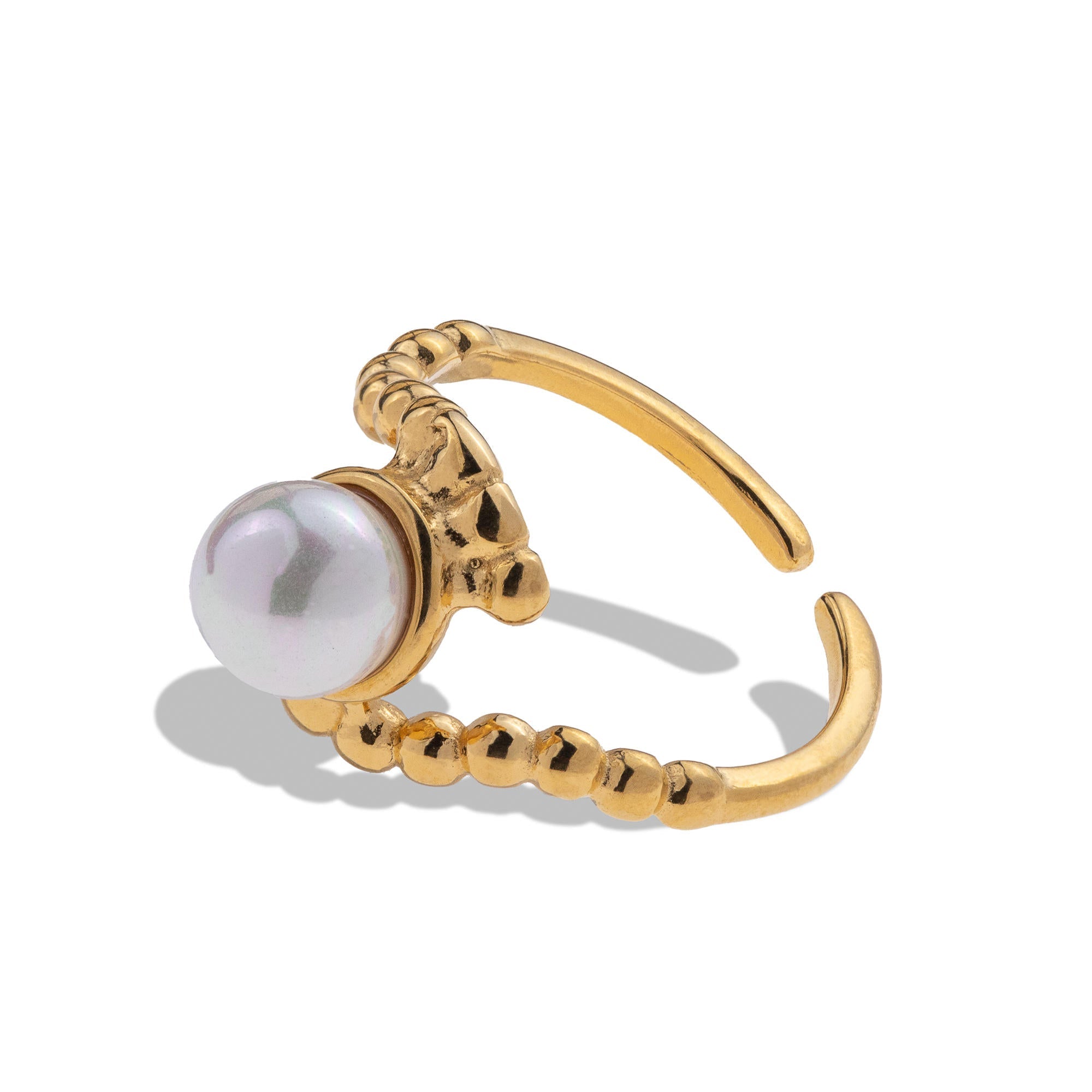 Anillo ajustable diseño de esferas y perla enlazada 11mm