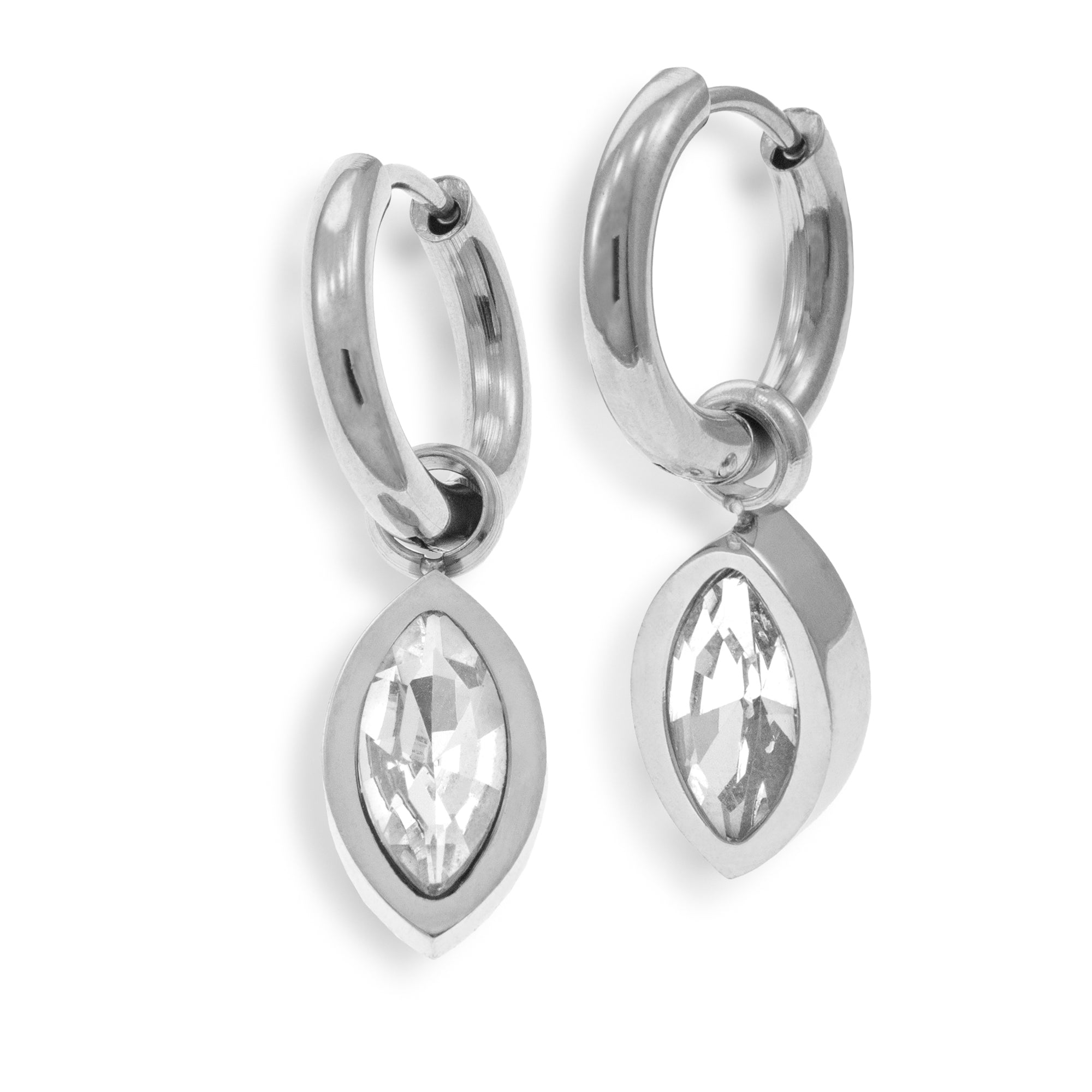Huggies con cristal marquise colgante 26mm PLATEADO