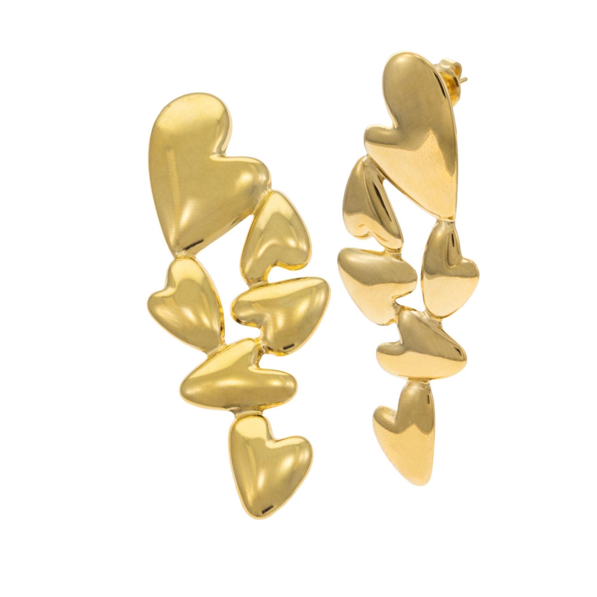 Arete largo con corazones irregulares 6cm DORADO