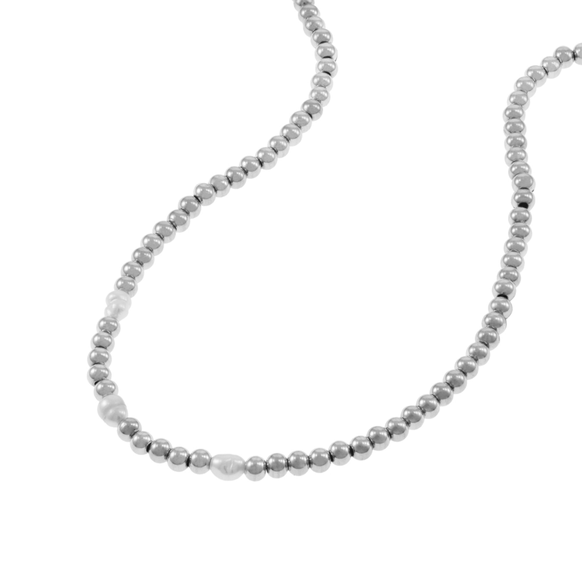 Gargantilla de balines con perlas 40cm PLATEADO