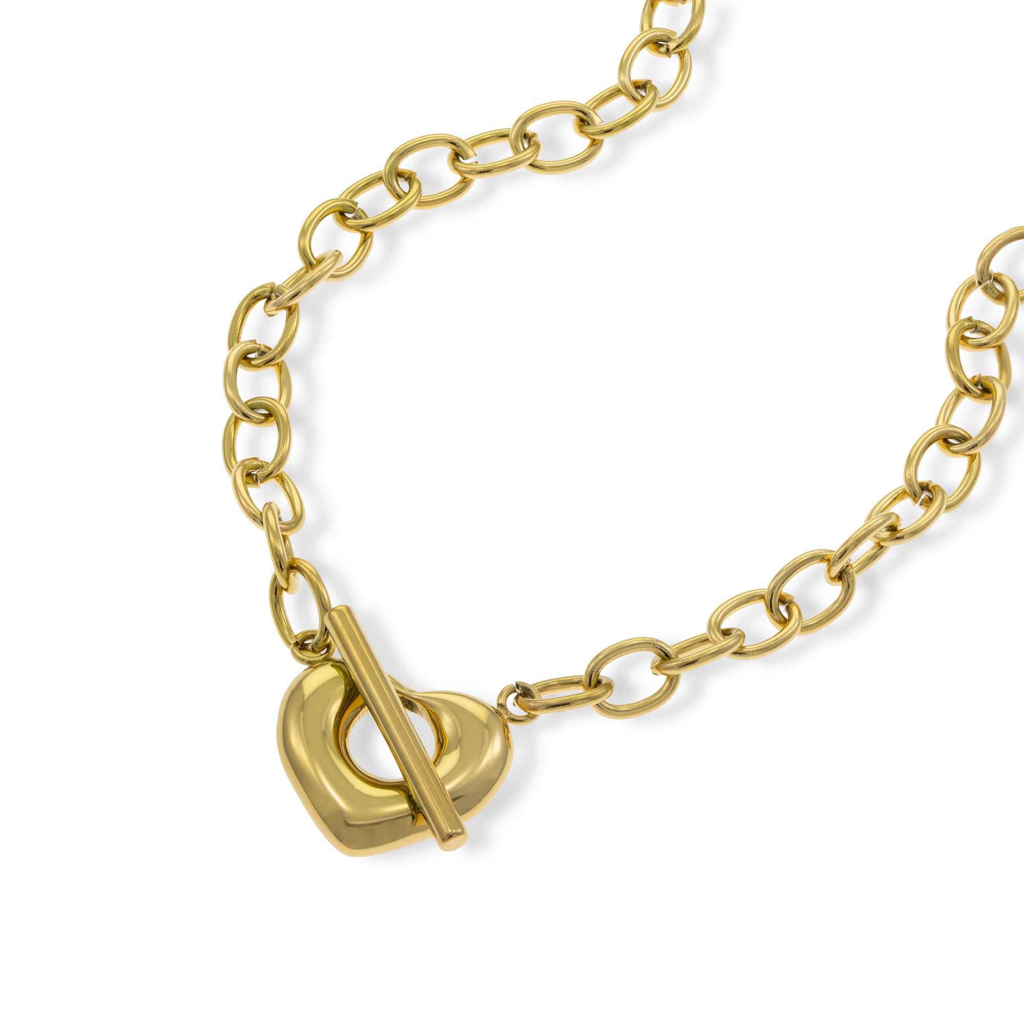 Collar con eslabon oval y silueta de corazon 45cm DORADO