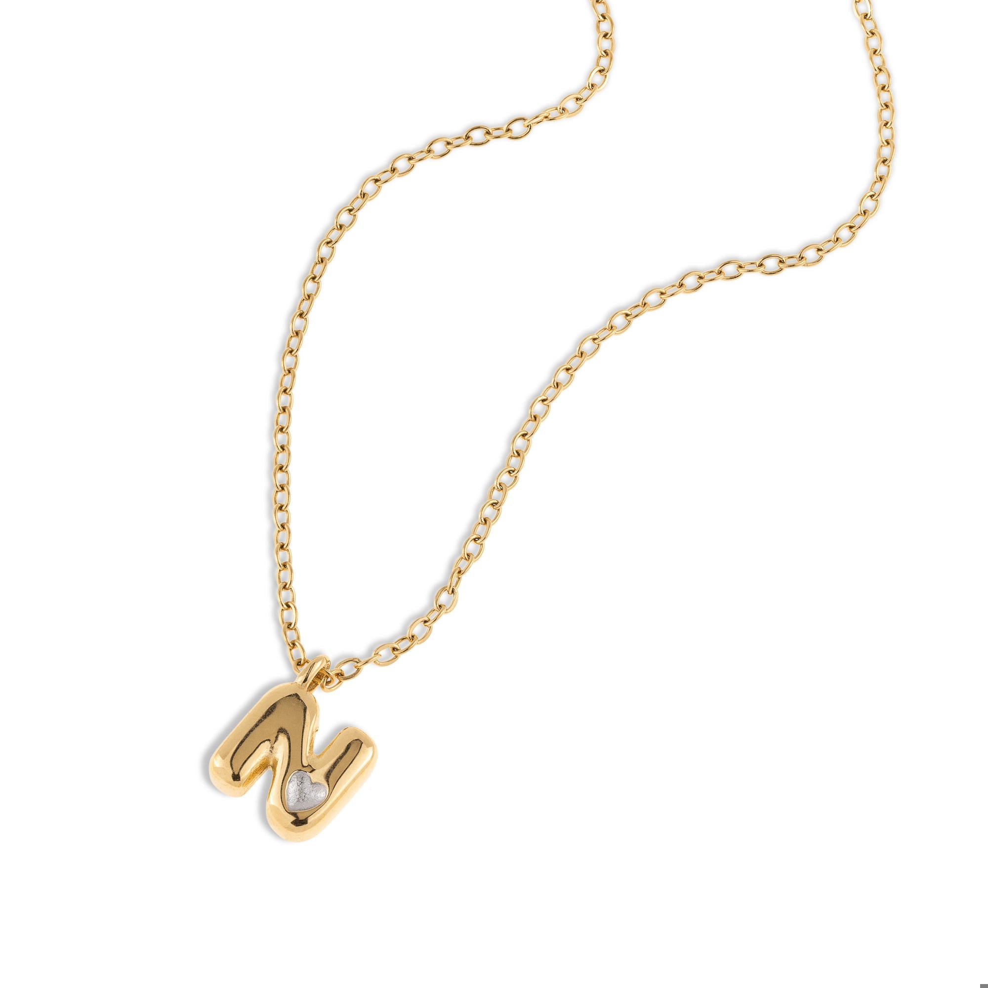 Collar letra a ajustable estilo bombacho con corazon 55cm