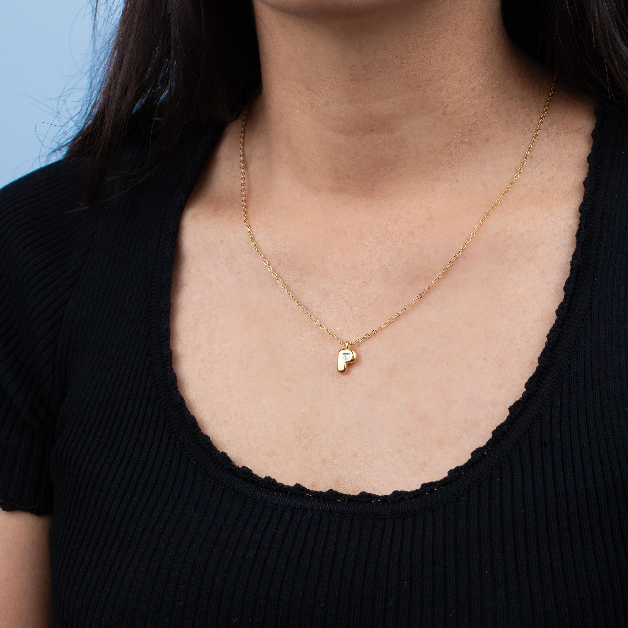 Collar letra a ajustable estilo bombacho con corazon 55cm