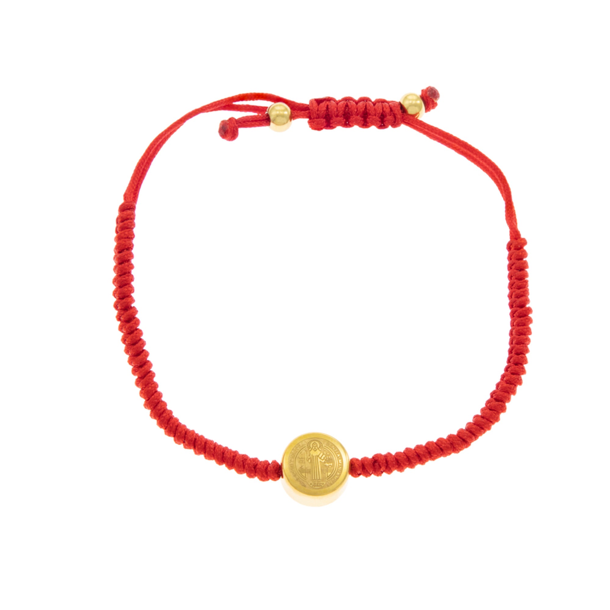 Pulsera Tejida San Benito Hilo Rojitos Dorado Dorado