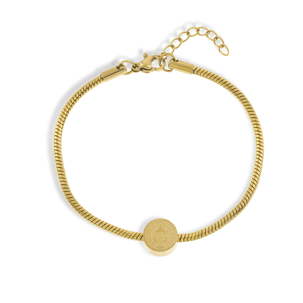 Pulsera cola de rata con medalla transversal de San Benito 17cm DORADO