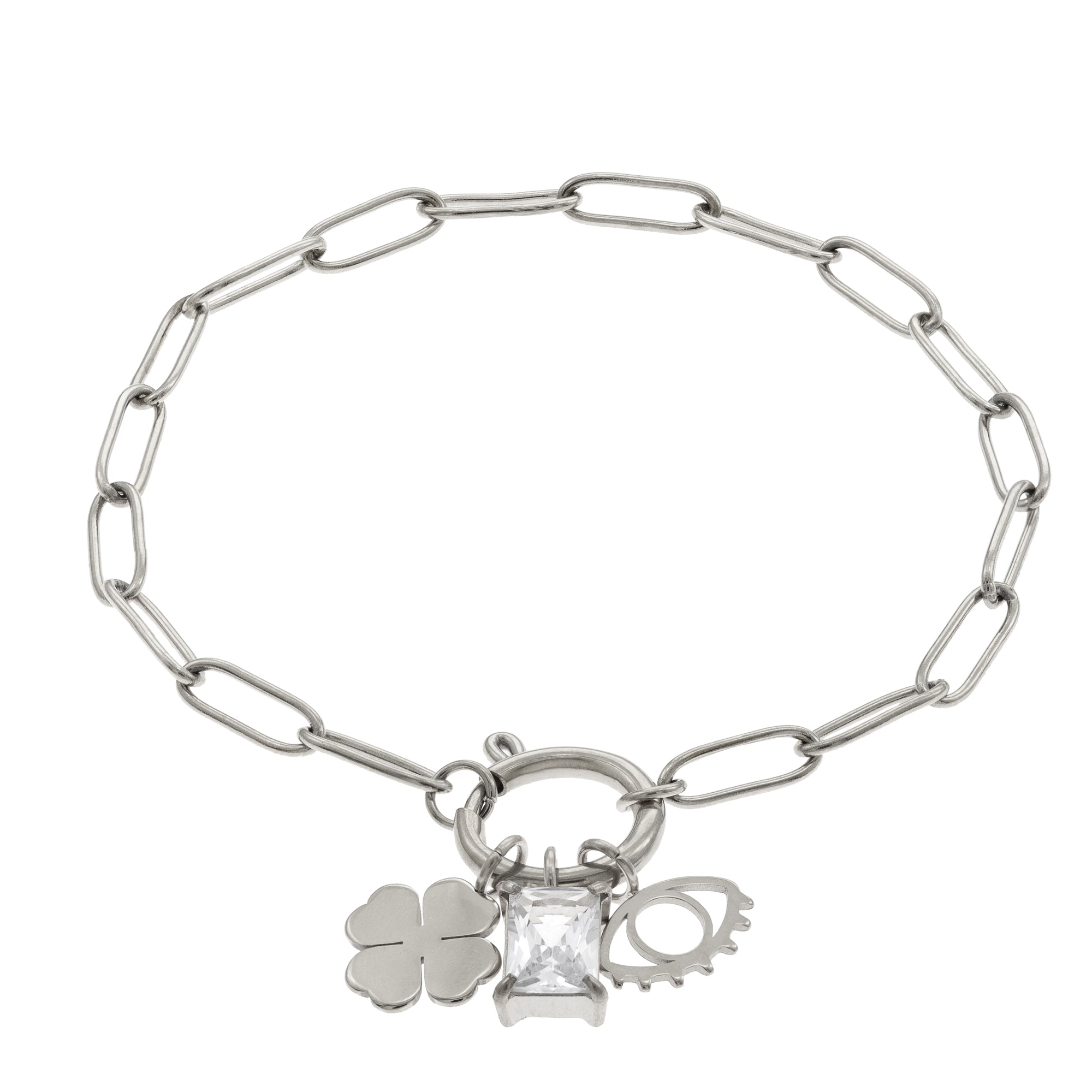Pulsera con dijes de la suerte 19cm PLATEADO