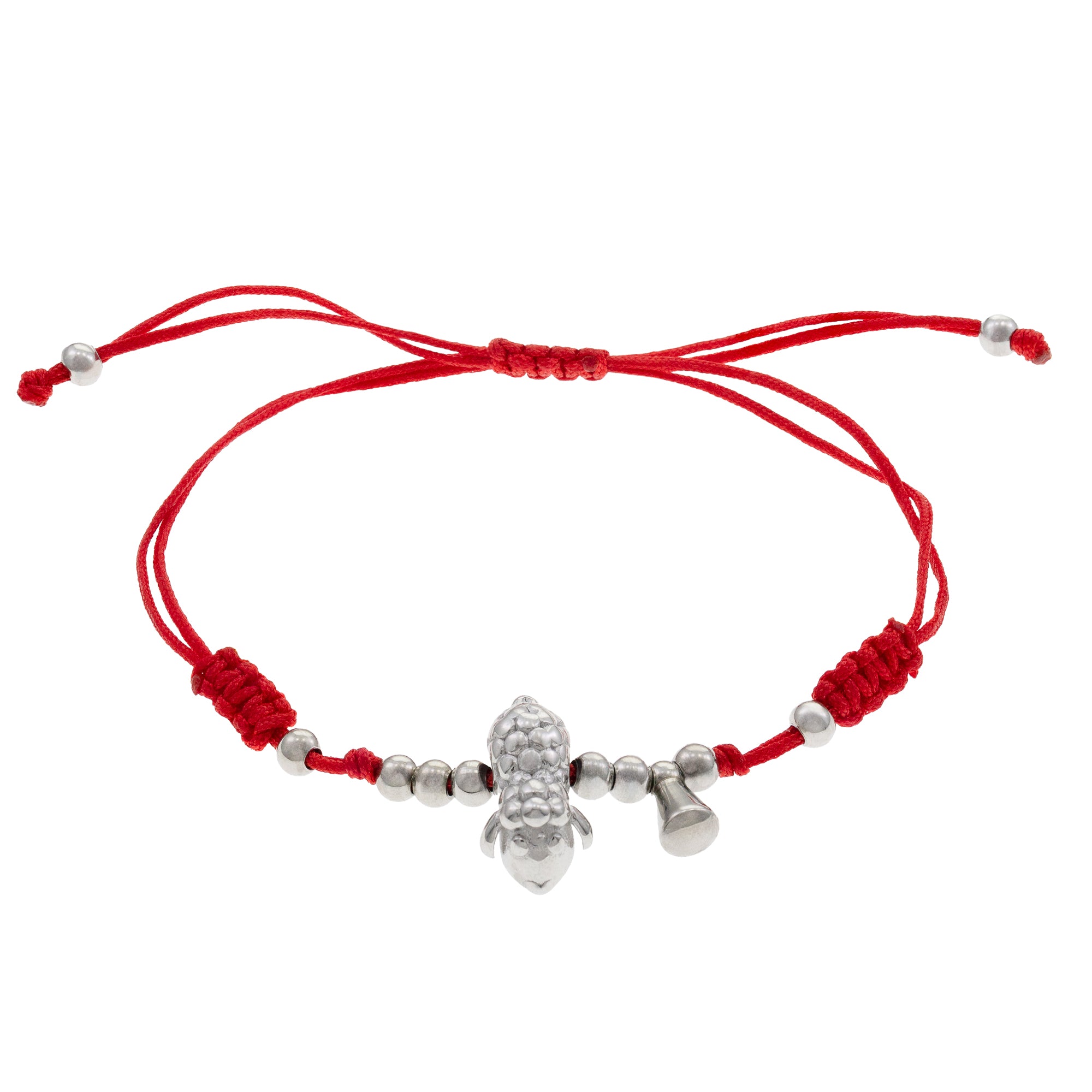 Pulsera ajustable de hilo rojo borrego de la fortuna PLATEADO