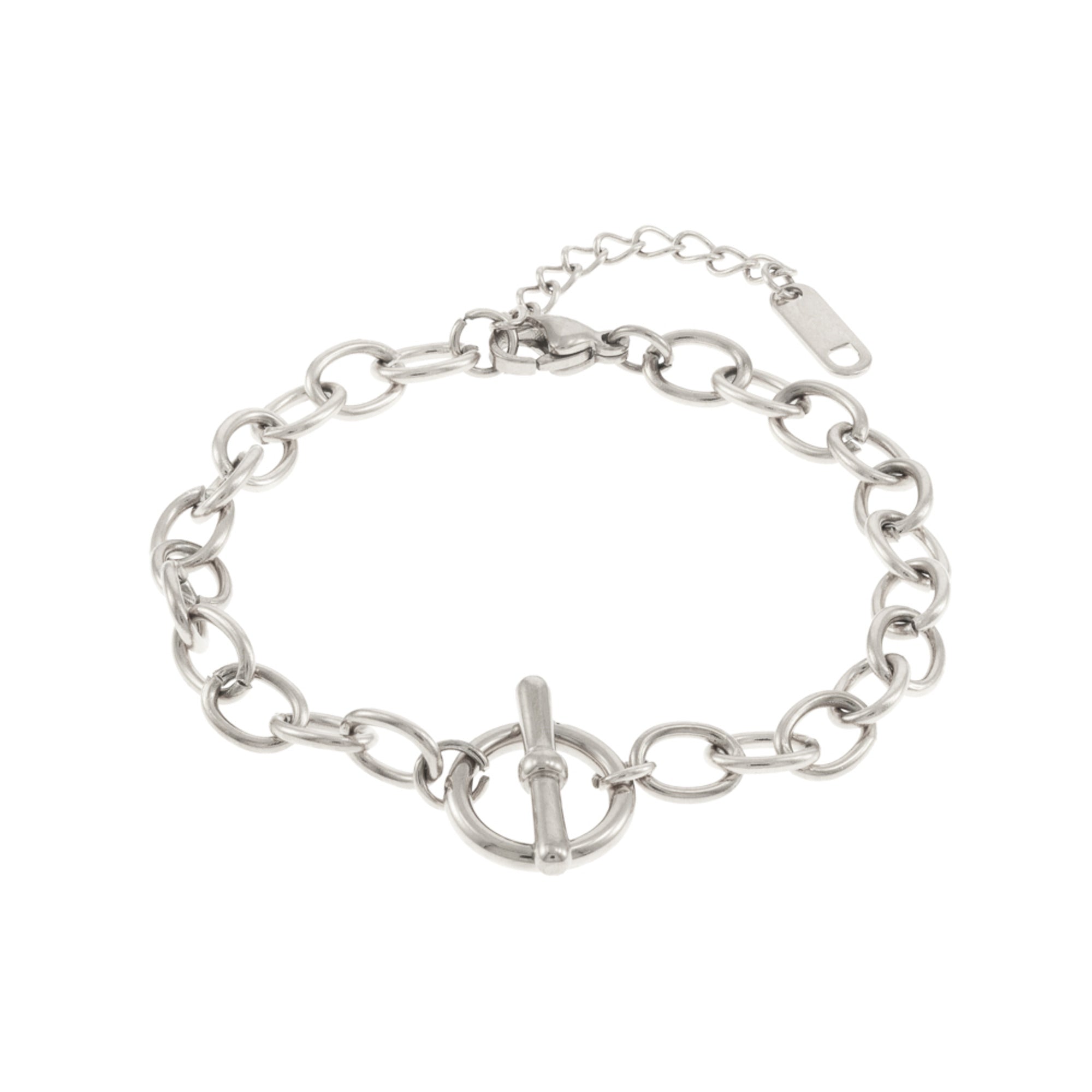 Pulsera Eslabon Oval con Broche T 15CM PLATEADO