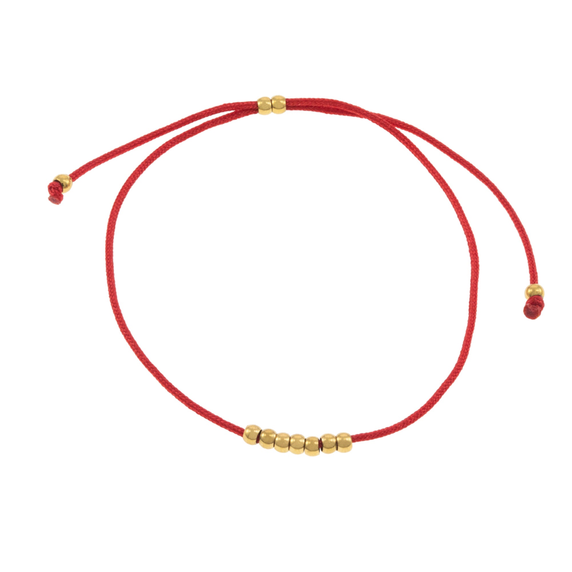 Pulsera Ajustable de hilo rojo con balines DORADO