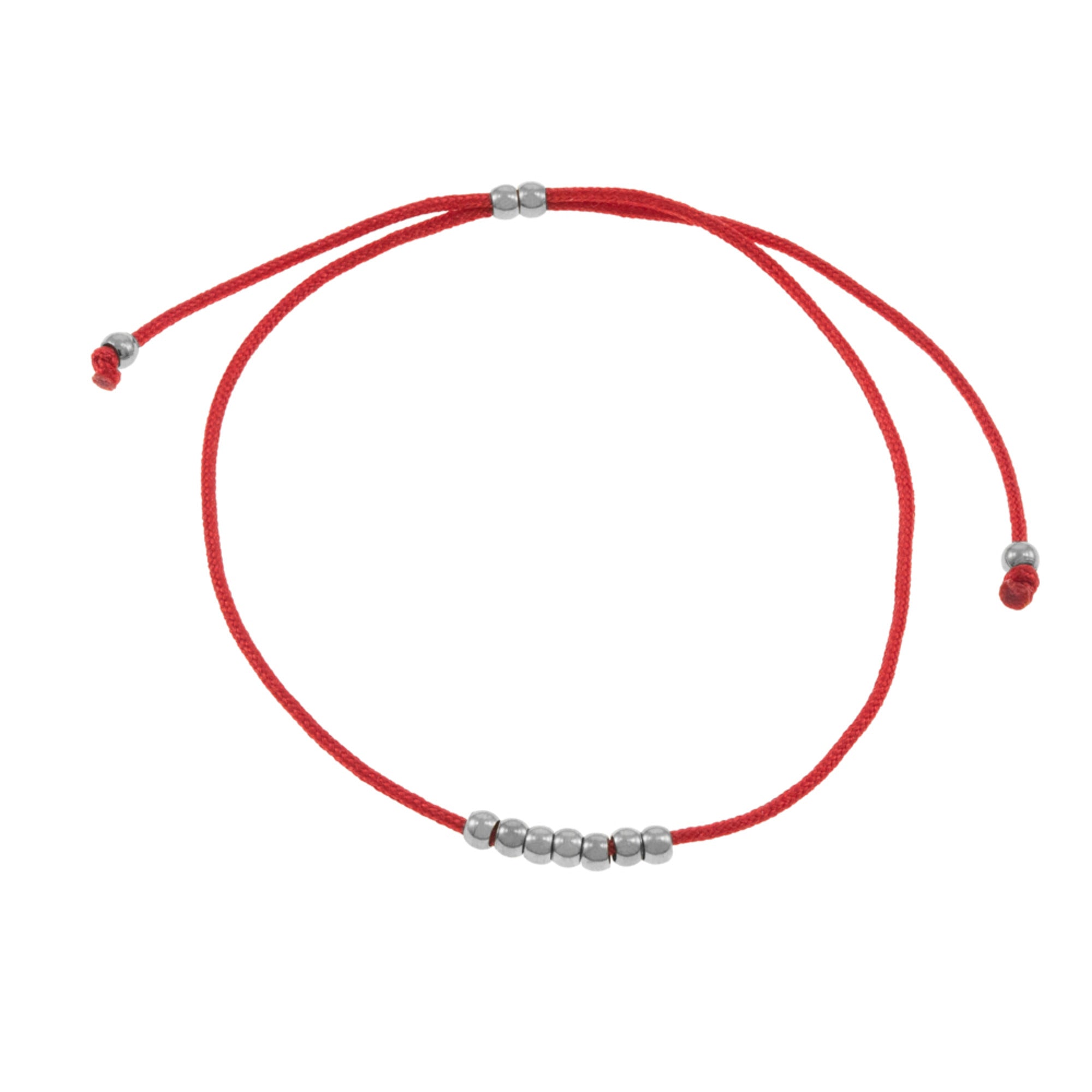 Pulsera Ajustable de hilo rojo con balines PLATEADO