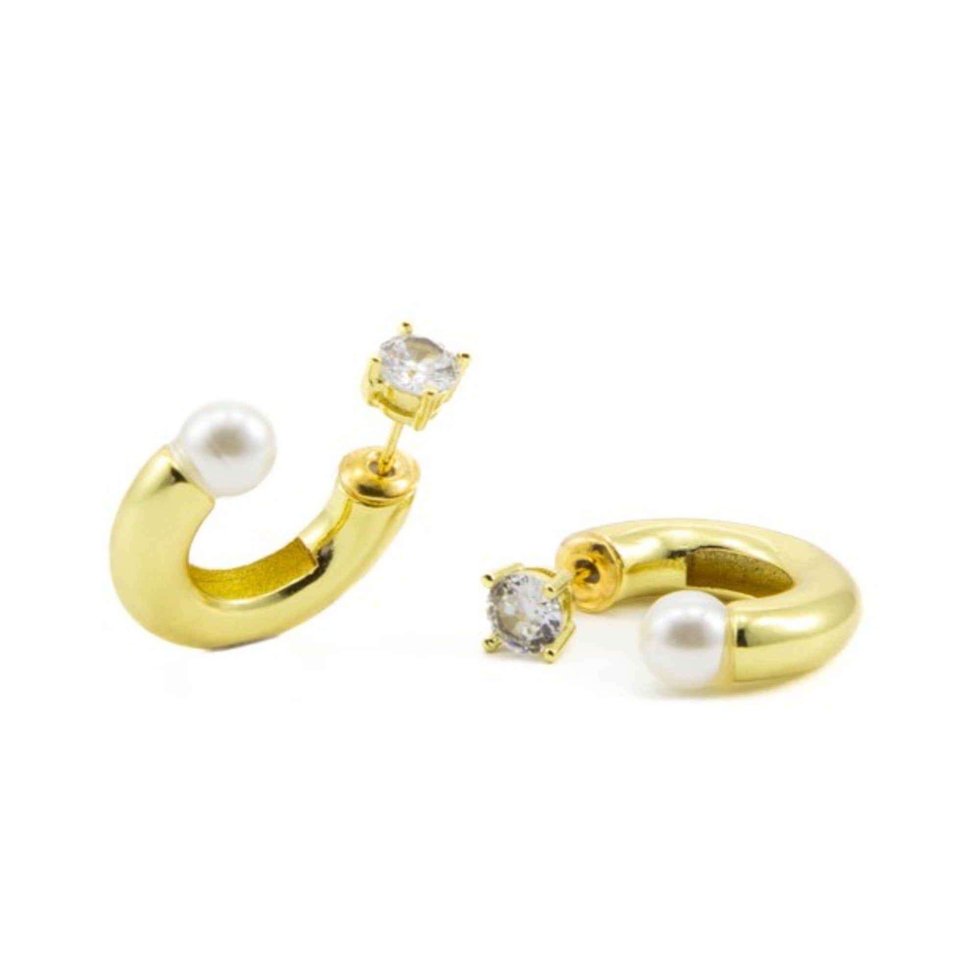 Arete tubular con perla y circonia 20mm