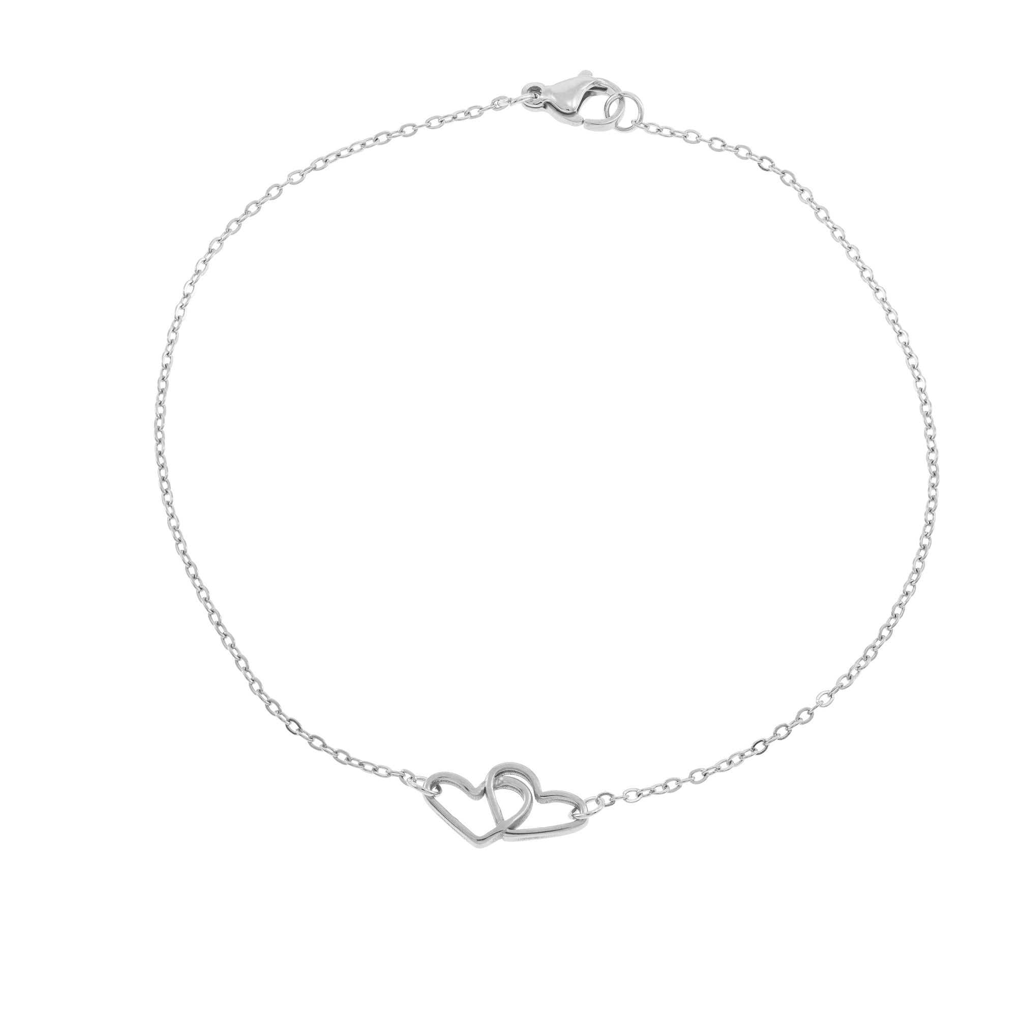Tobillera Silueta Corazones Entrelazados 23CM Plateado