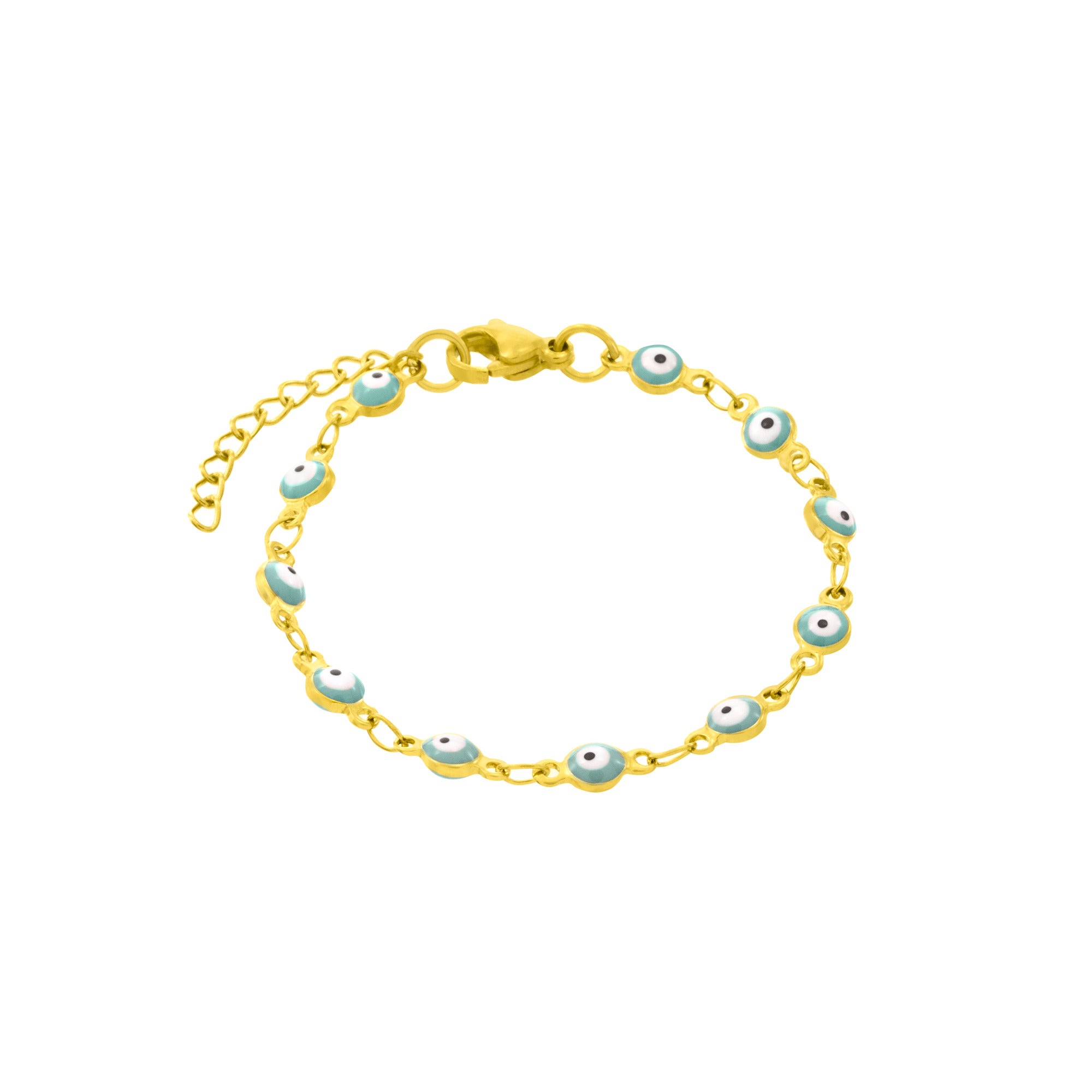 Pulsera de Ojitos 4MM Turquesa 15CM Dorado