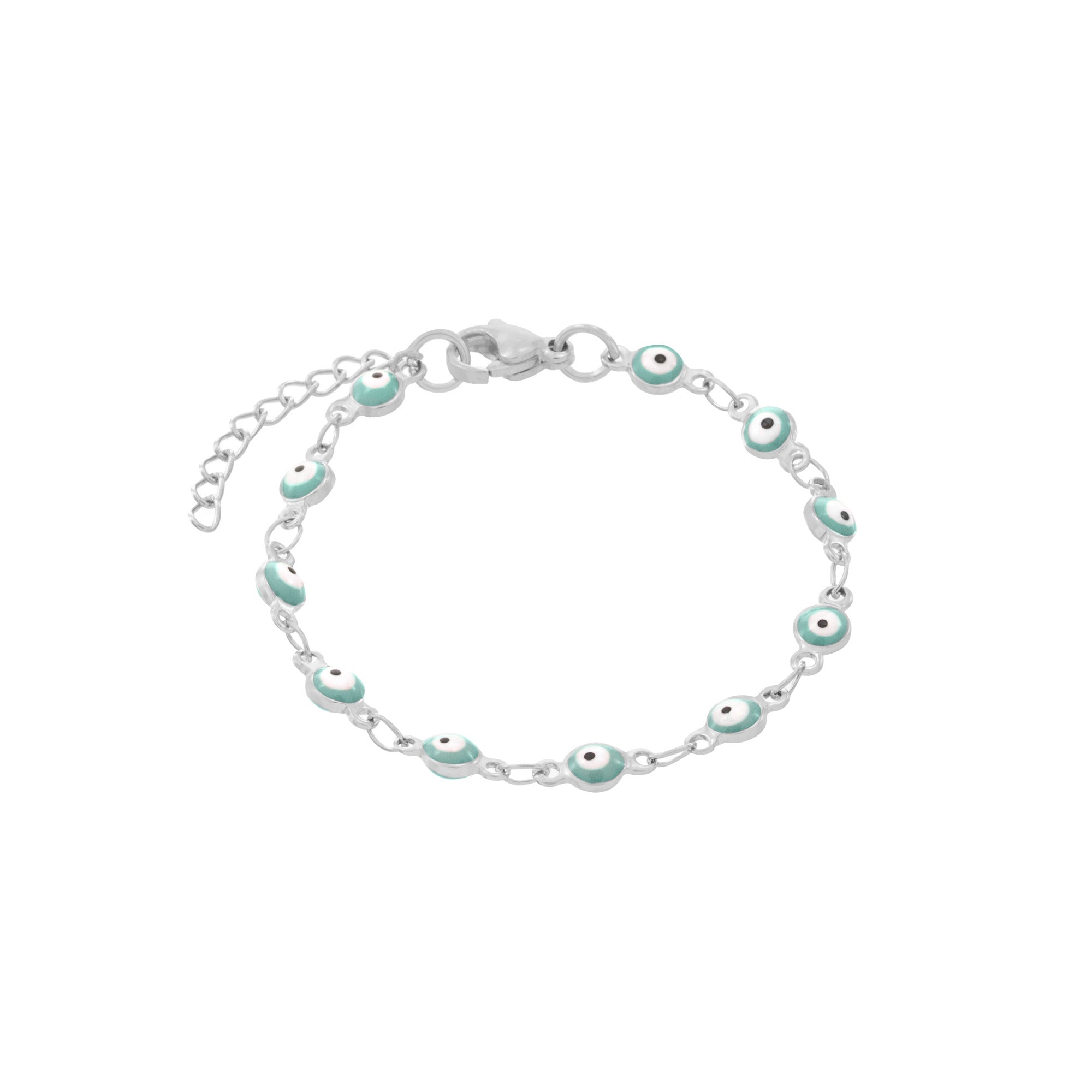 Pulsera de Ojitos 4MM Turquesa 15CM Plateado