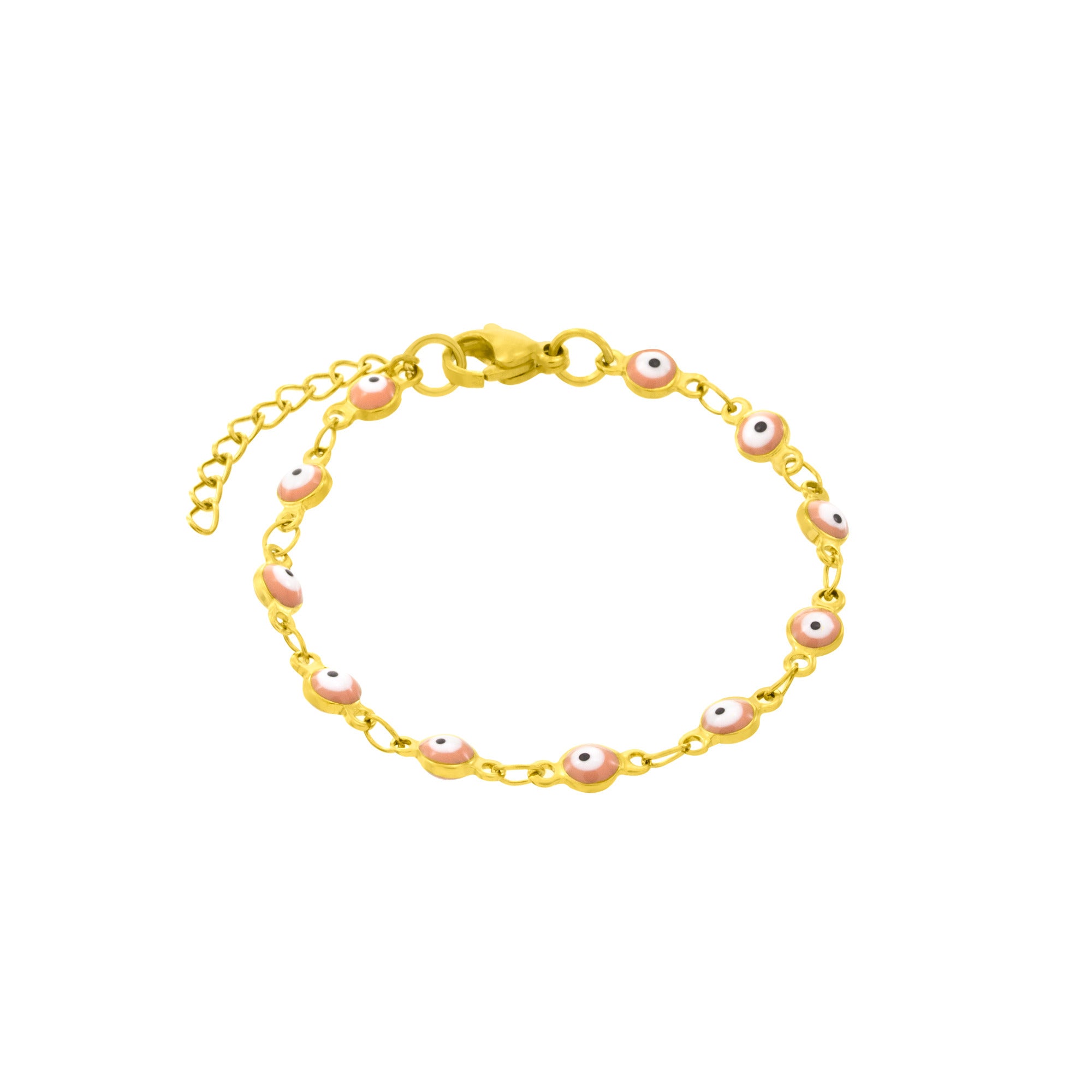 Pulsera de Ojitos 4MM Rosa 15CM Dorado