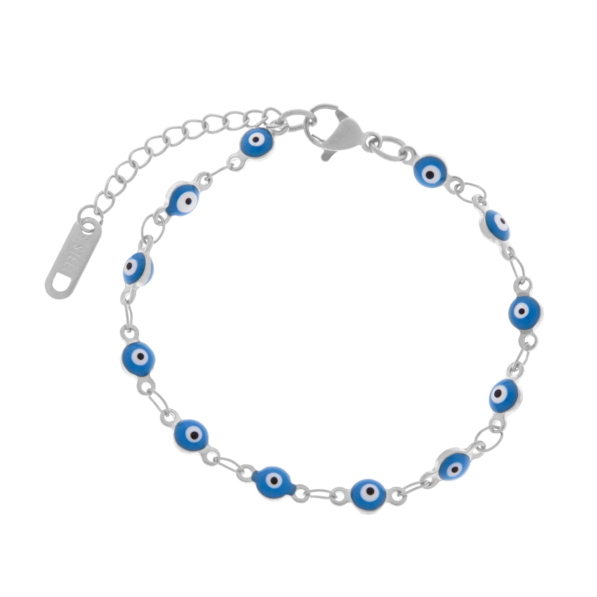Pulsera de Ojitos 4MM Azul 15CM Plateado