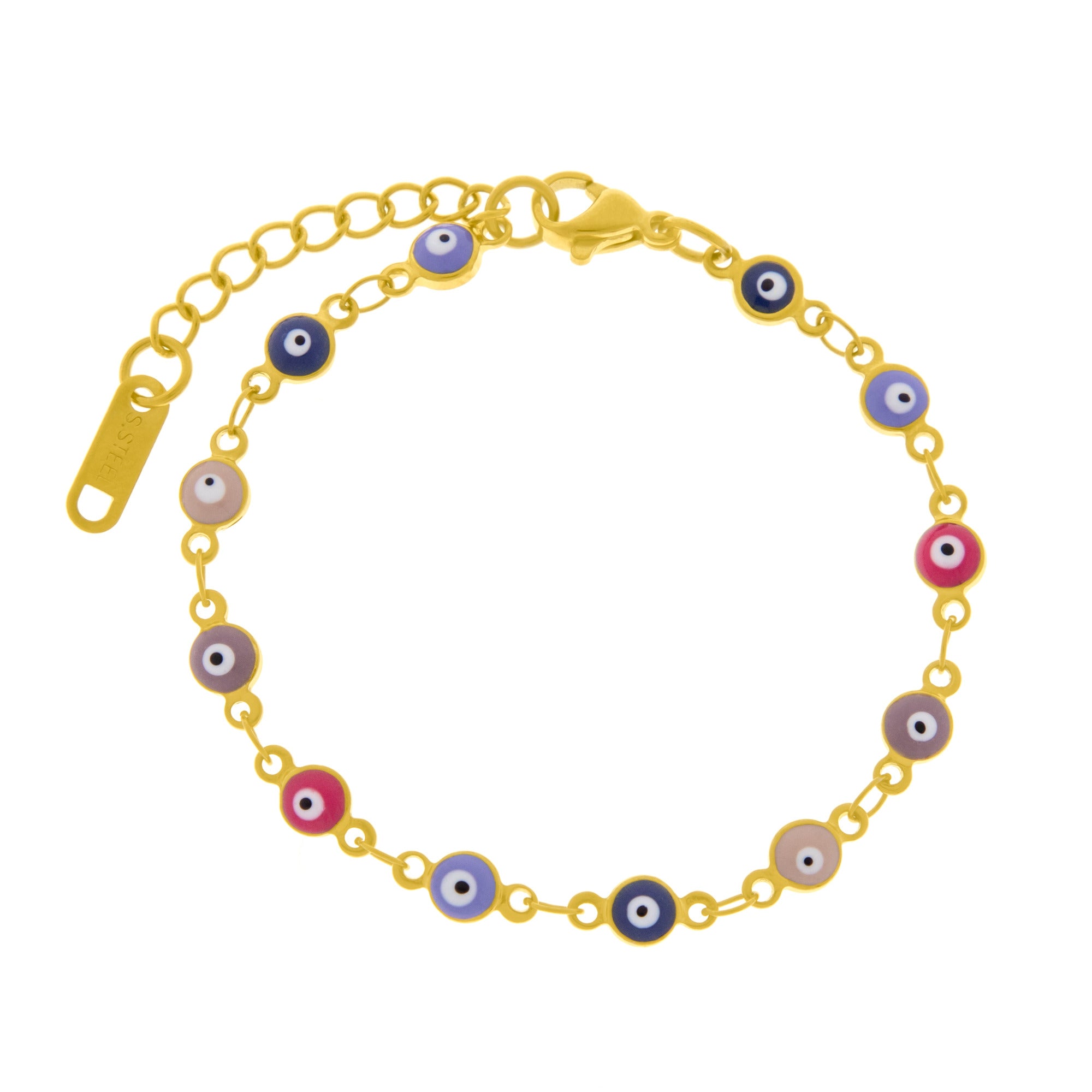 Pulsera de Ojitos 4MM Multicolor 15CM Dorado
