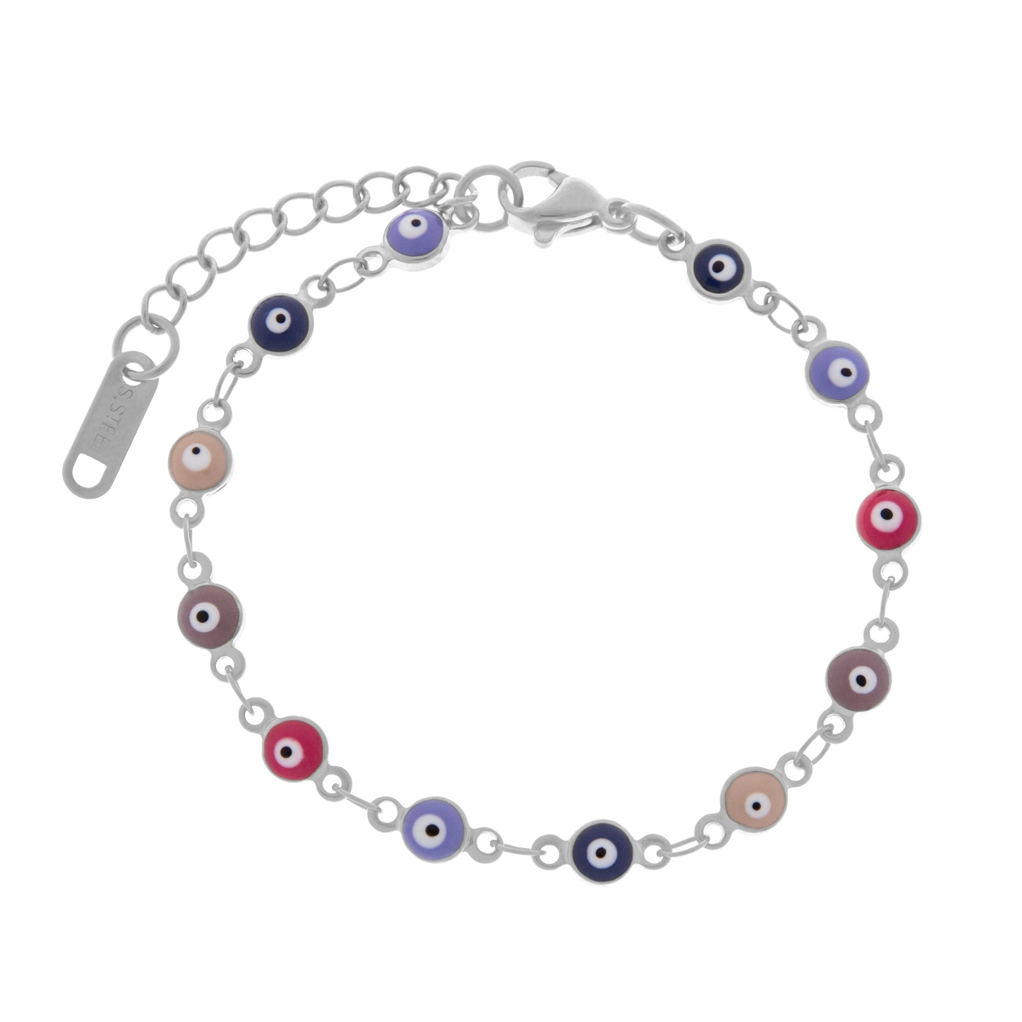 Pulsera de Ojitos 4MM Multicolor 15CM Plateado