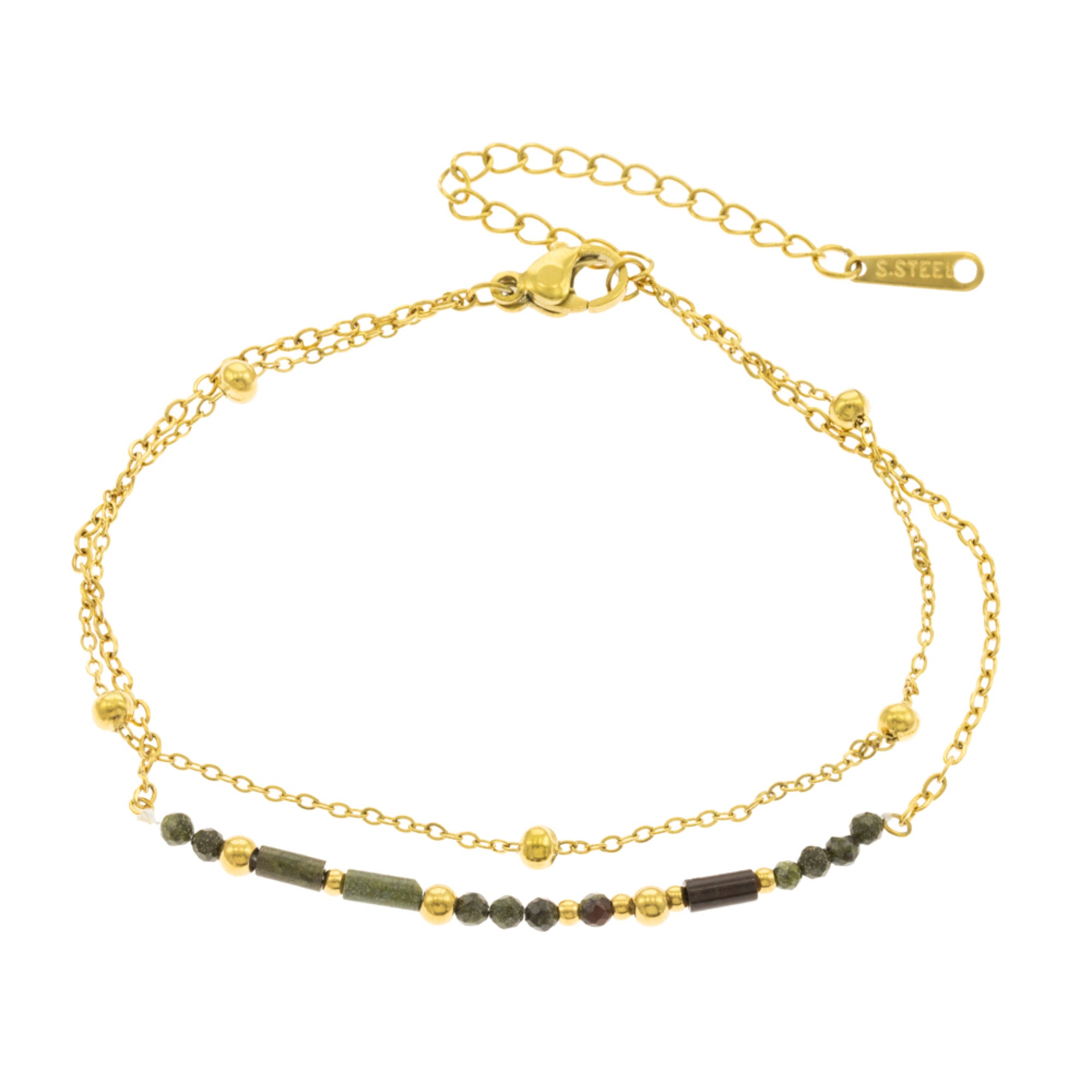 Pulsera Doble con Balín y Piedras 18CM