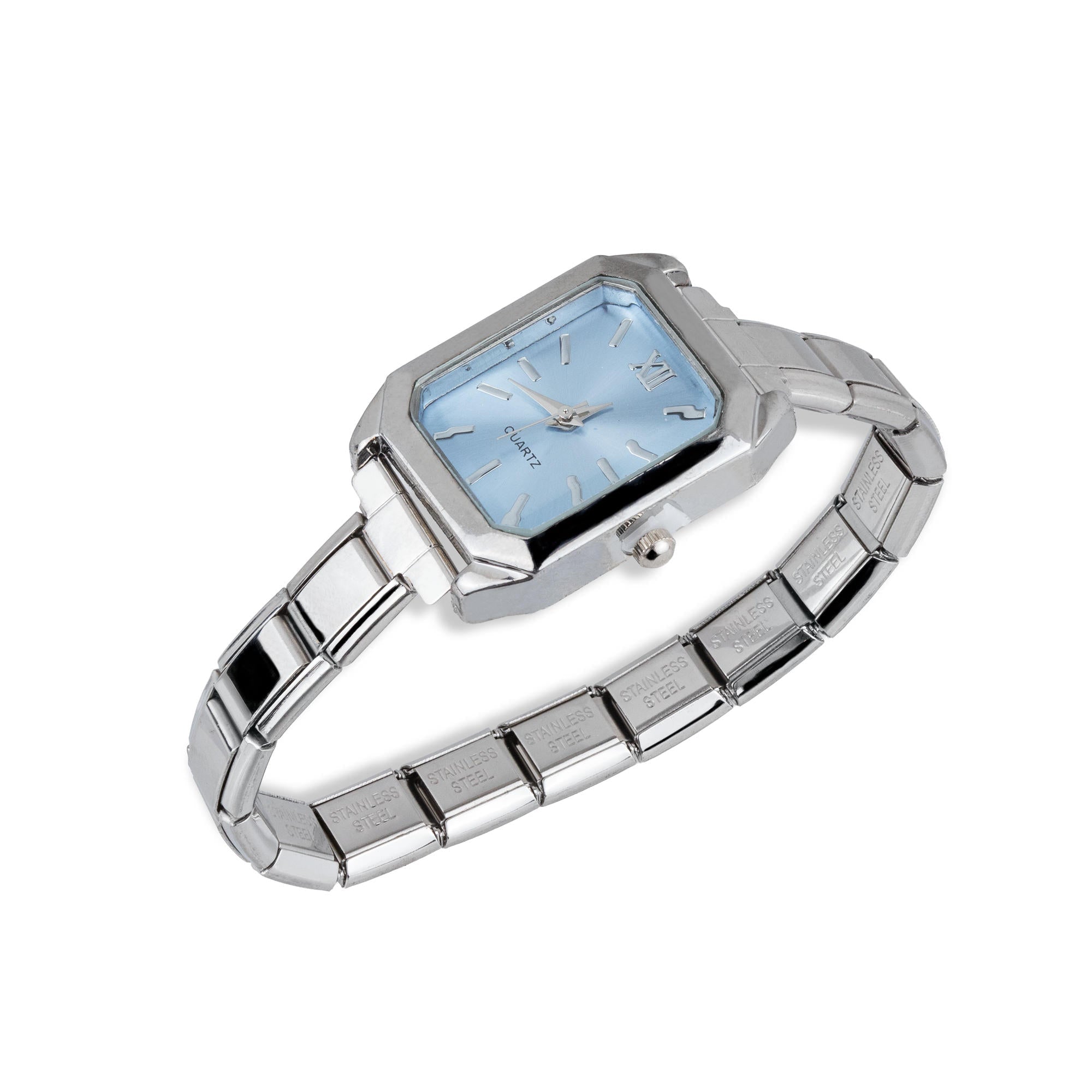 Reloj ajustable eslabon italiano y caratula rectangular azul 23mm