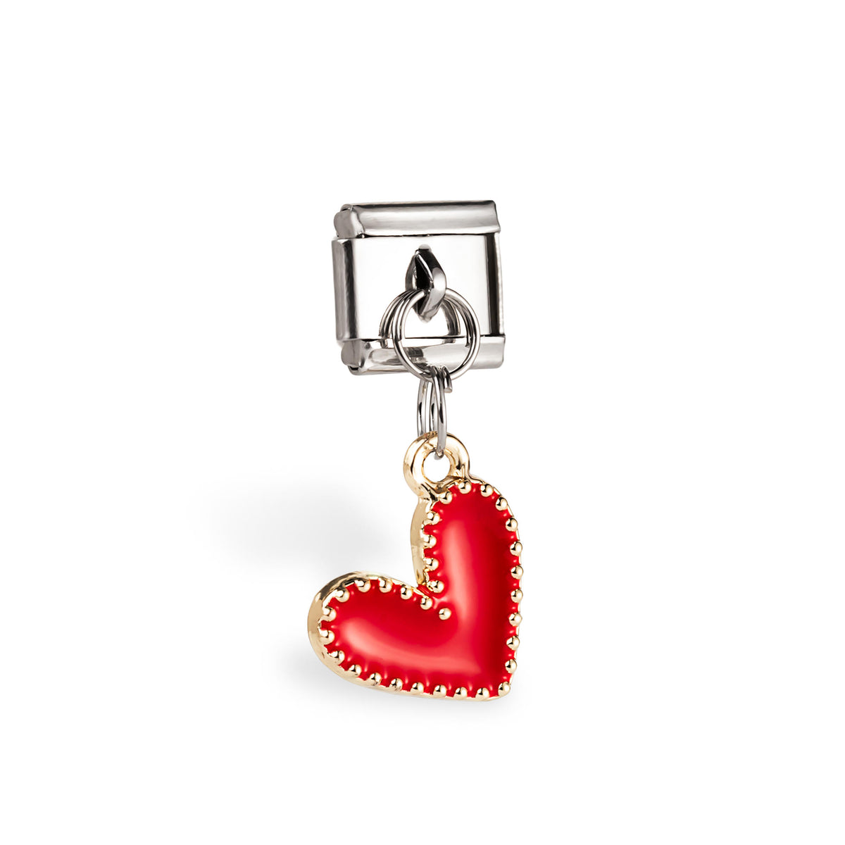 Eslabón italiano colgante de corazón esmaltado con borde boleado 11x9mm