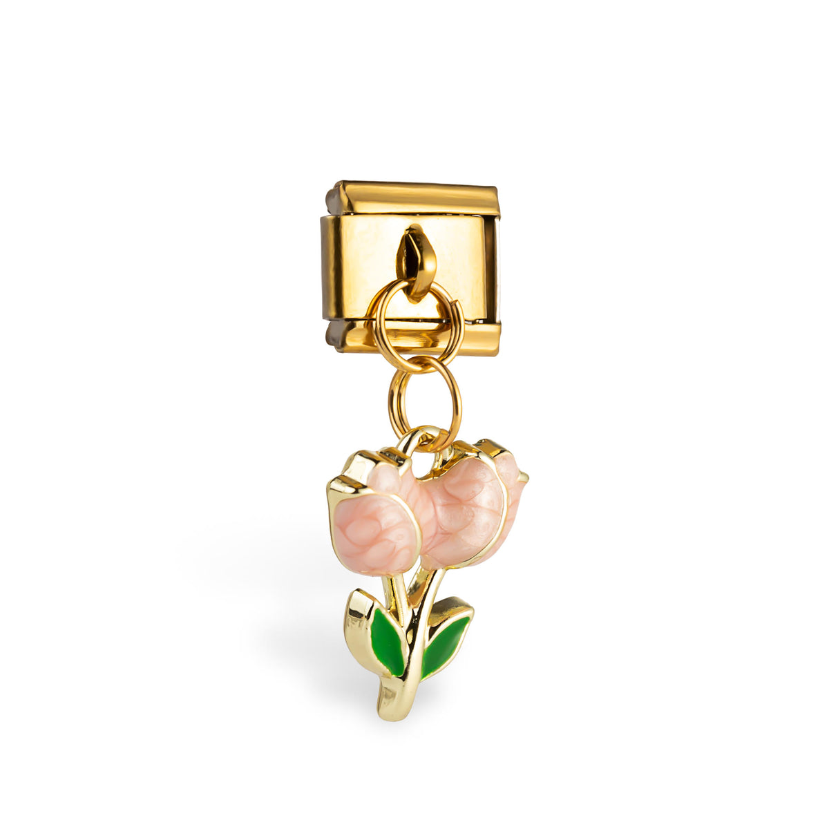 Eslabón italiano colgante tulipanes rosas esmaltados 11x9mm