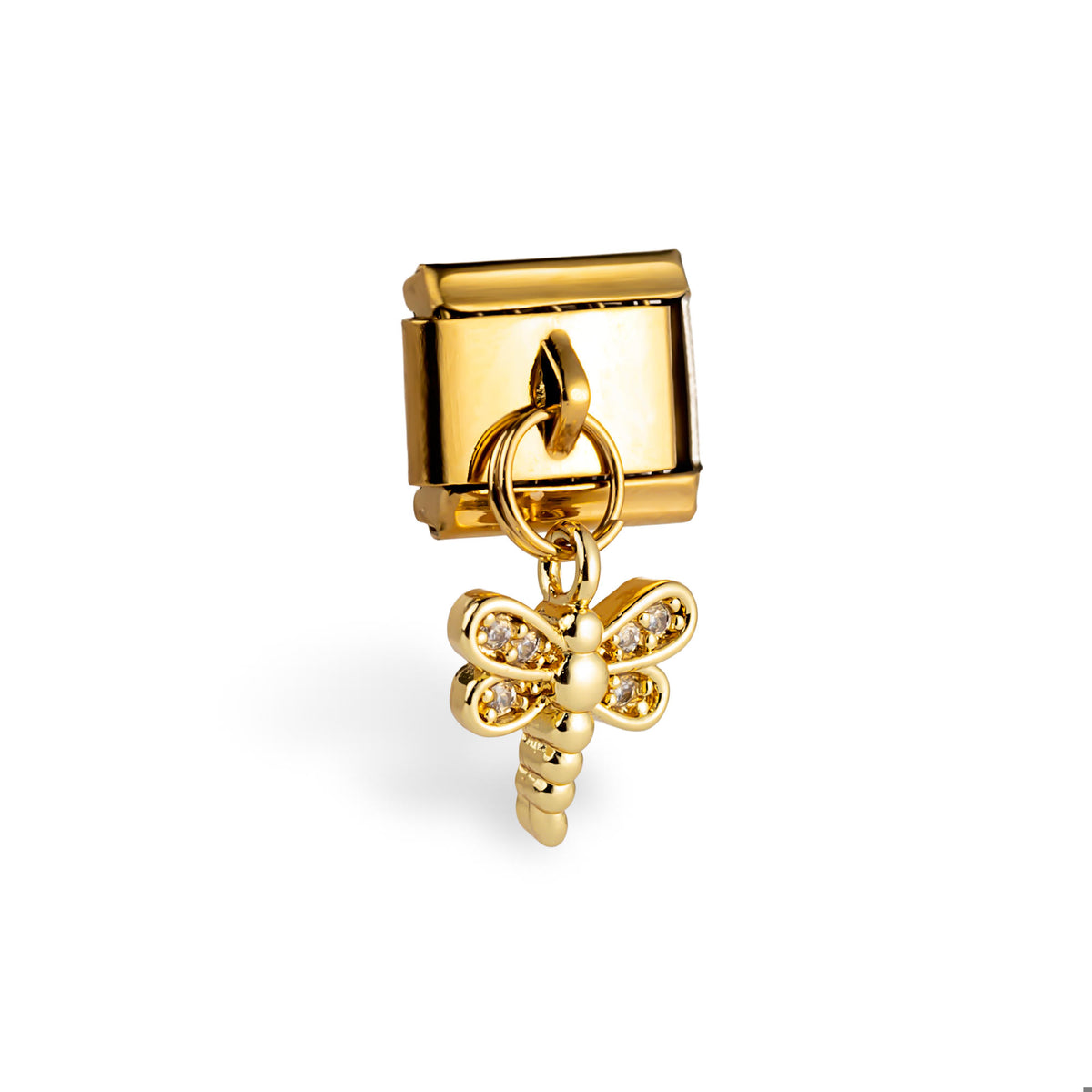 Eslabón italiano colgante de libélula con cristales en pavé 11x9mm