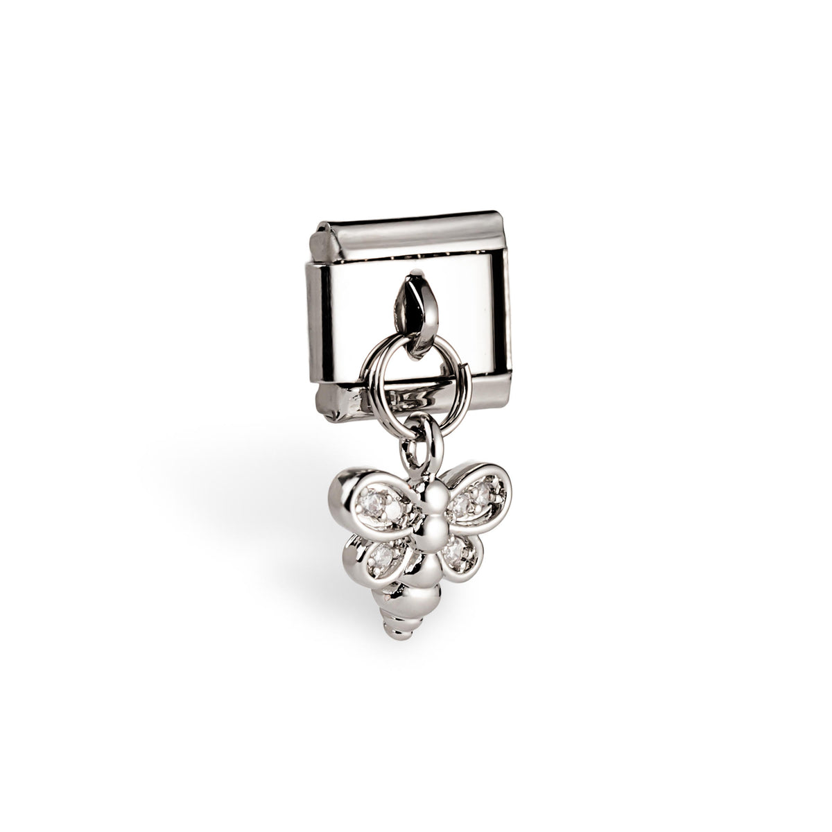 Eslabón italiano colgante de abeja y circonias 11x9mm