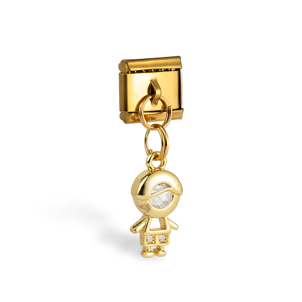 Eslabón italiano colgante de niño con circonias en pavé 11x9mm