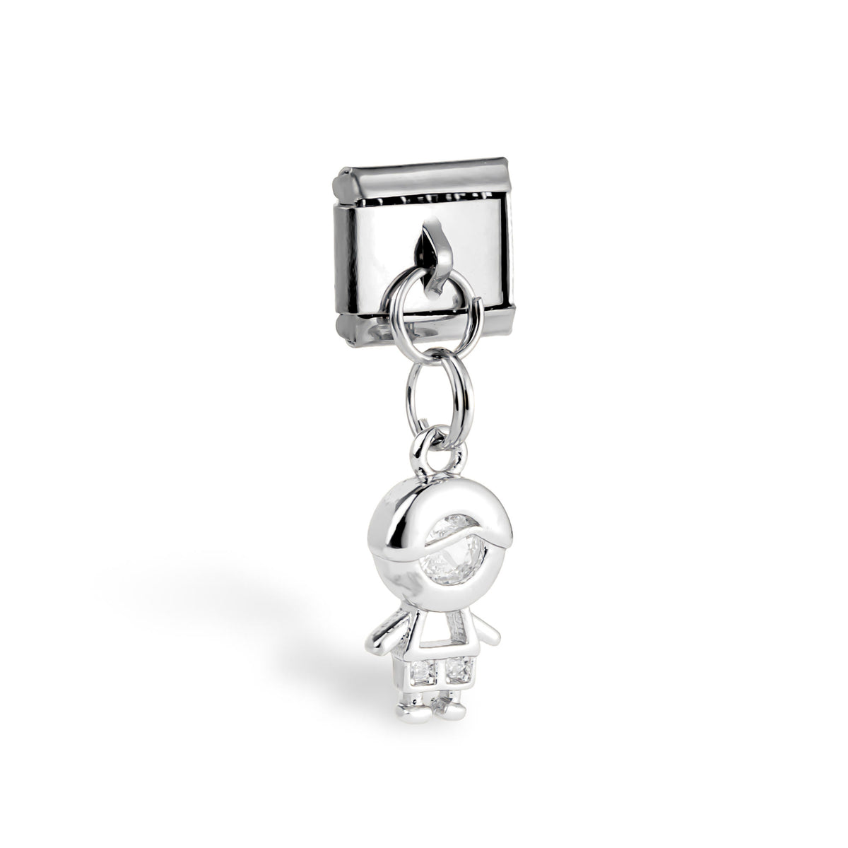 Eslabón italiano colgante de niño con circonias en pavé 11x9mm