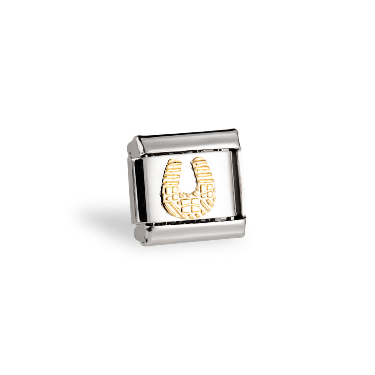Eslabón italiano con herradura en relieve dorado 11x9mm