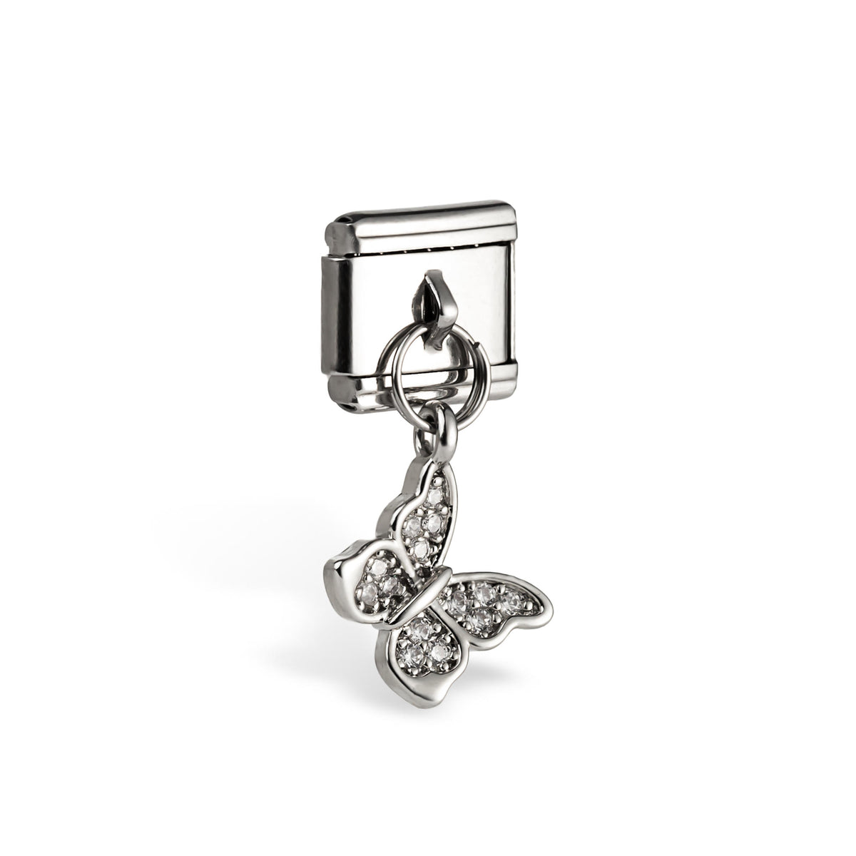 Eslabón italiano colgante de mariposa con circonias en pavé 11x9mm
