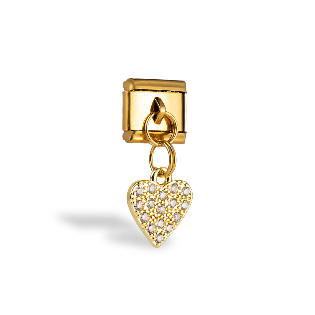Eslabón italiano colgante de corazón con circonias en pavé 11x9mm