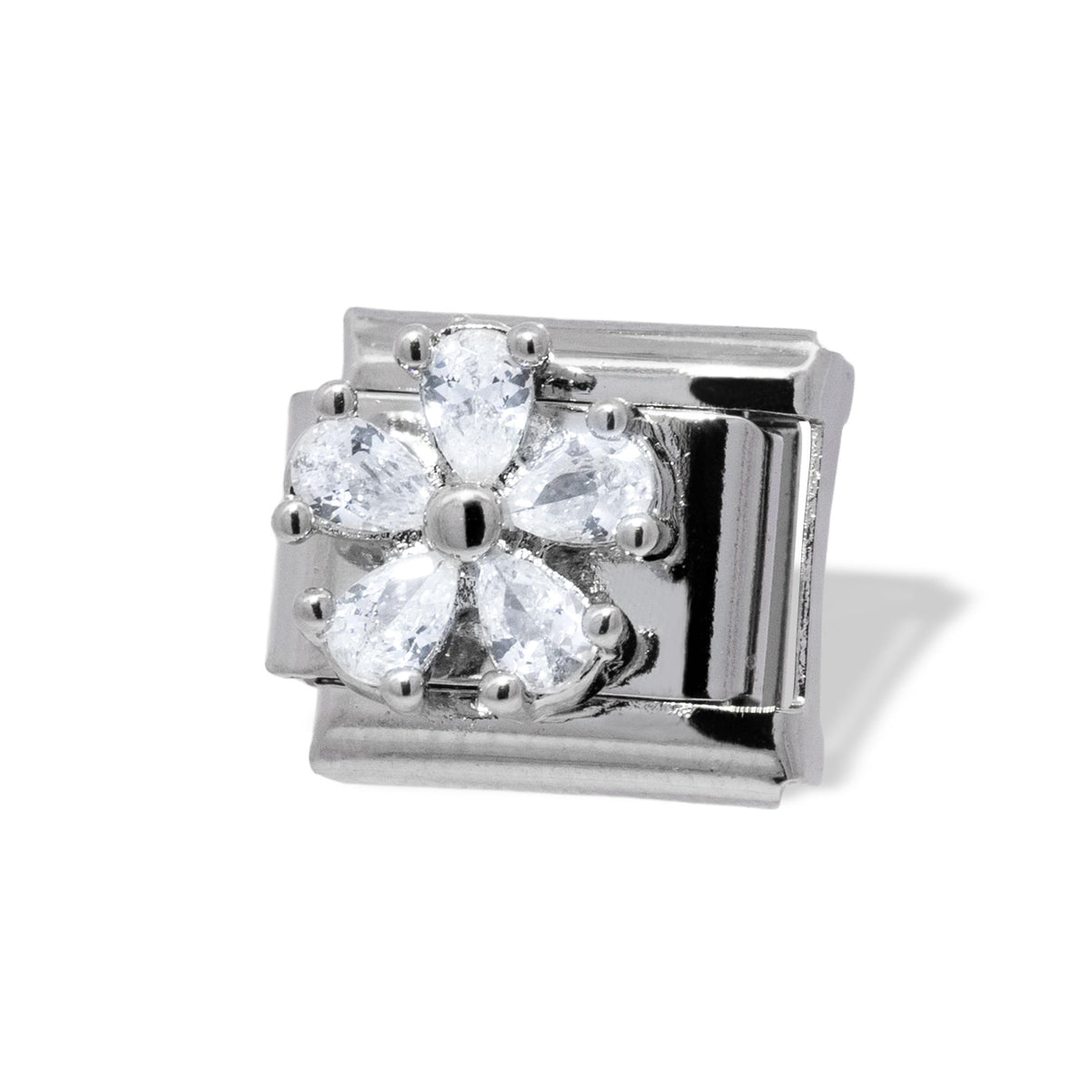 Eslabon italiano de flor con cristales 11x9mm