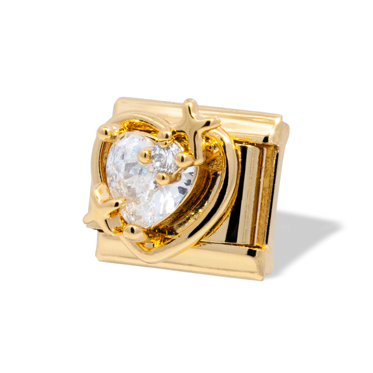 Eslabon italiano de corazon con cristales 11x9mm