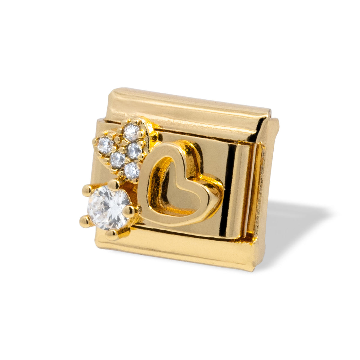 Eslabon italiano de corazones con cristales 11x9mm