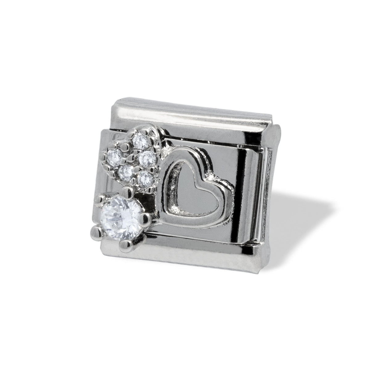 Eslabon italiano de corazones con cristales 11x9mm