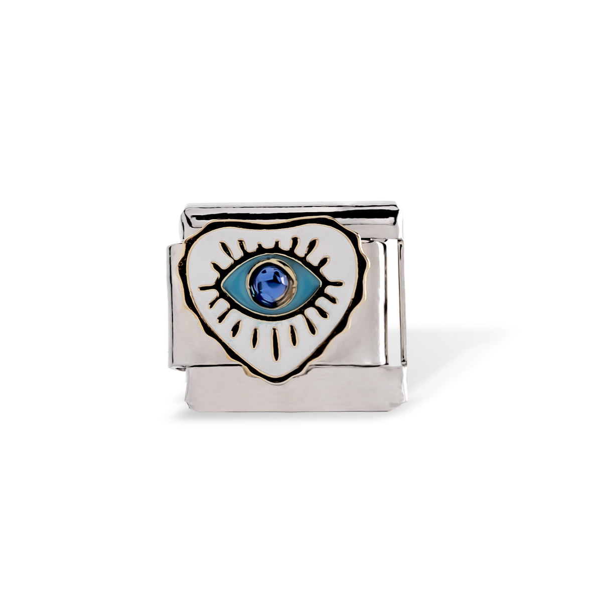 Eslabon italiano de corazon con ojo esmaltado 11x9mm
