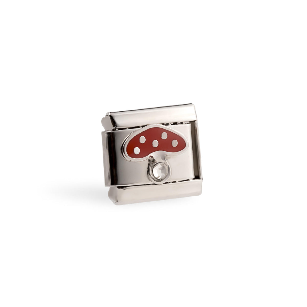 Eslabon italiano hongo esmaltado rojo con cristal 11x9mm