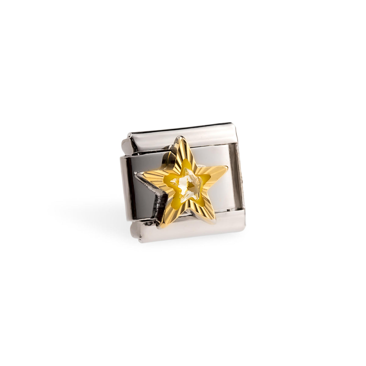 Eslabon italiano estrella diamantada con esmaltado 11x9mm
