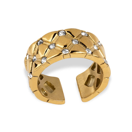 Anillo ajustable rombos y cristales 10mm