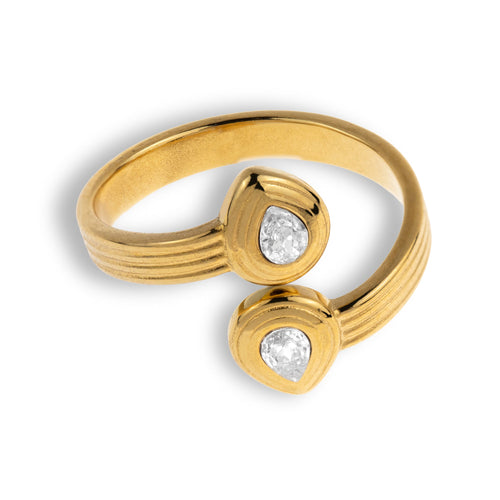 Anillo ajustable de doble gota con cristal 16mm