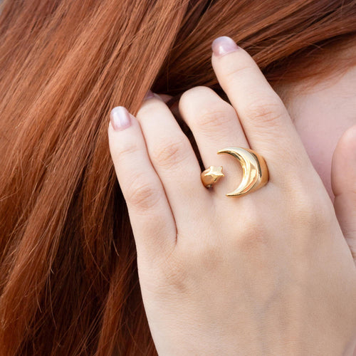 Anillo ajustable de luna y estrella 17mm
